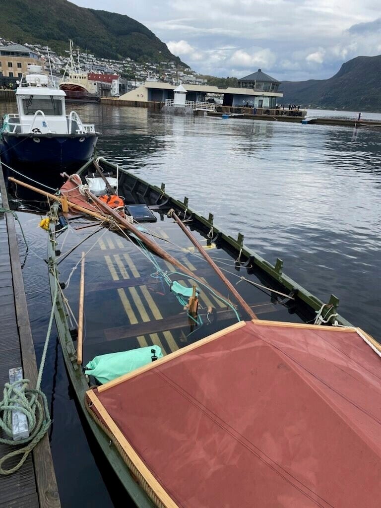 This photo released by the Norwegian Police shows the Viking ship replica, called Naddodd, moored at the quay