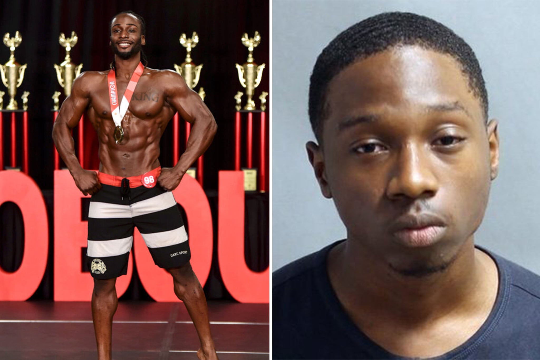 Bodybuilder Jesse Tubbs (left) was killed in April, and Adrian Gordon Jr (right) has been arrested and charged with his murder