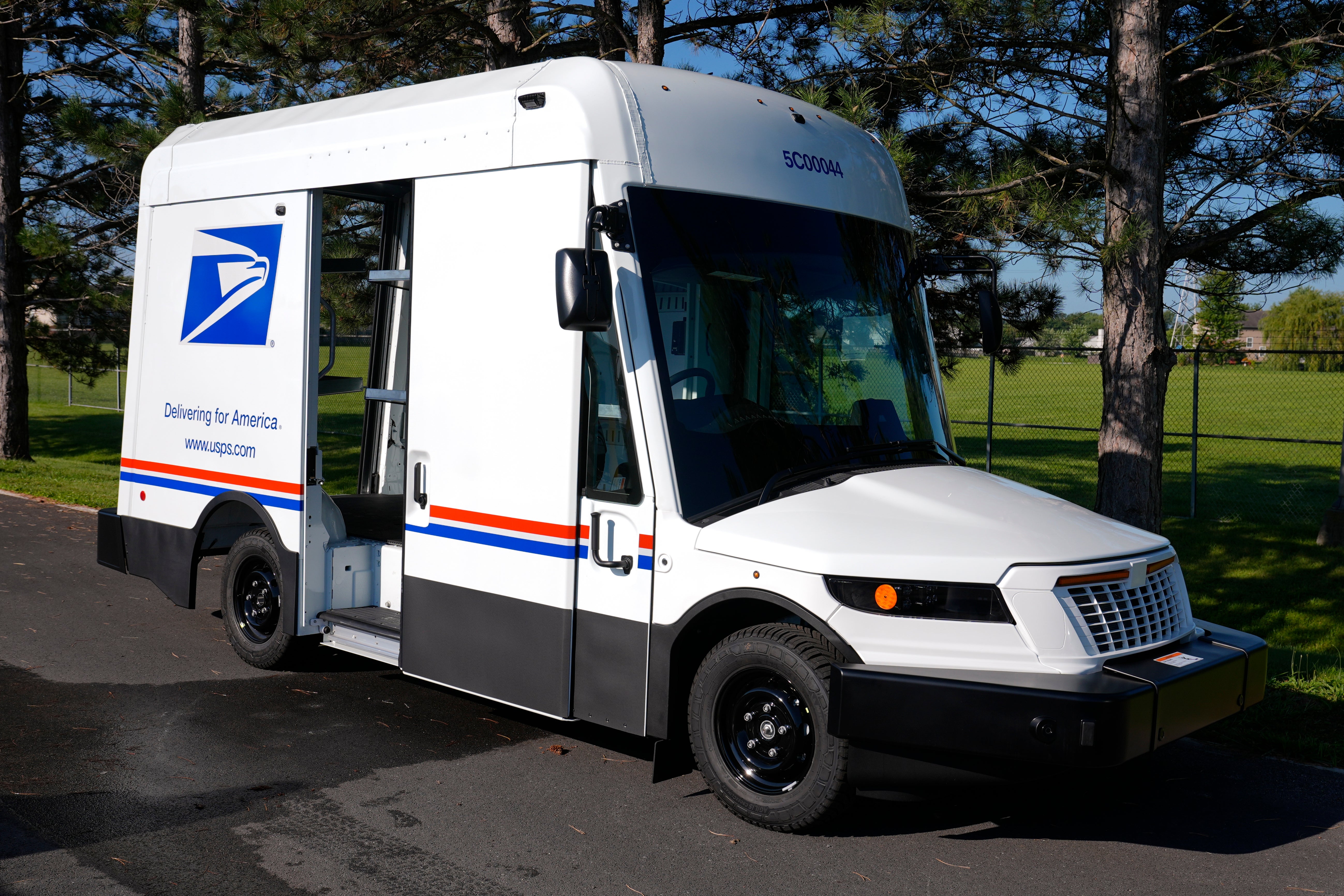 A postal truck on deliveries