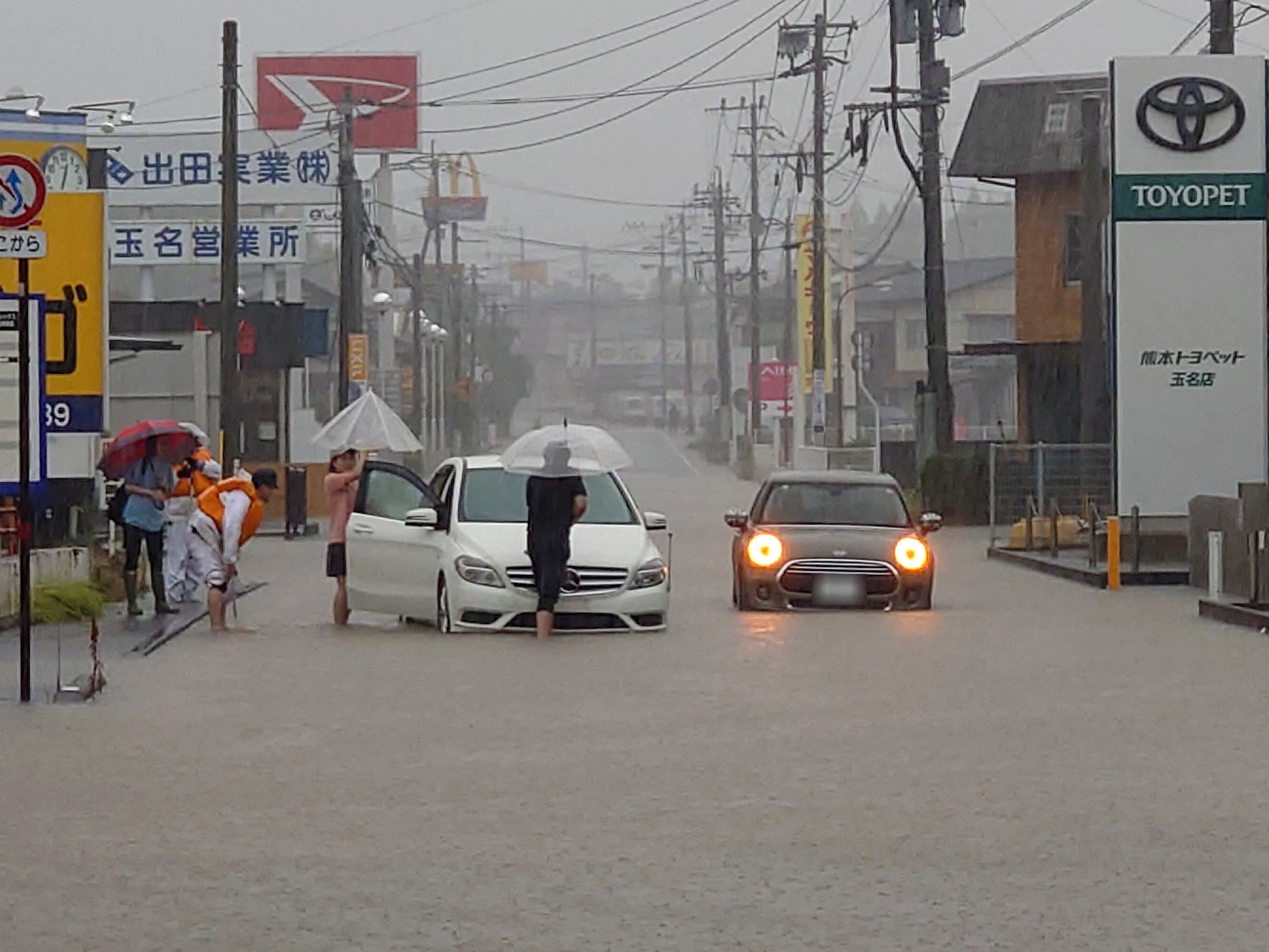 A street is seen flooded in Tamana, Kumamoto prefecture, Kyushu island