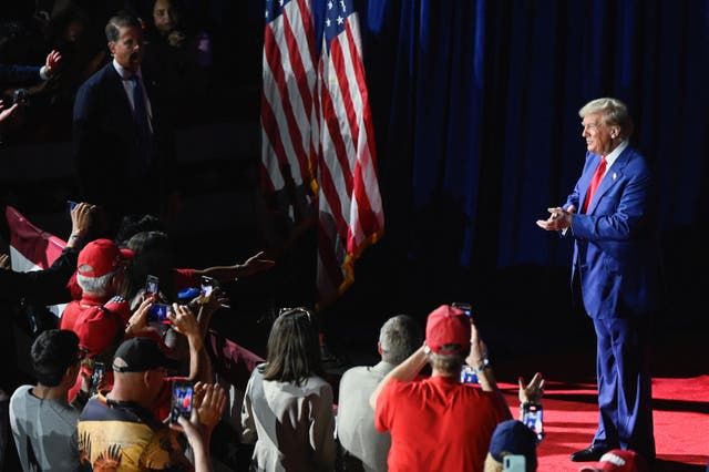 <p>Republican presidential nominee Donald Trump at the town hall event in La Crosse, Wisconsin</p>