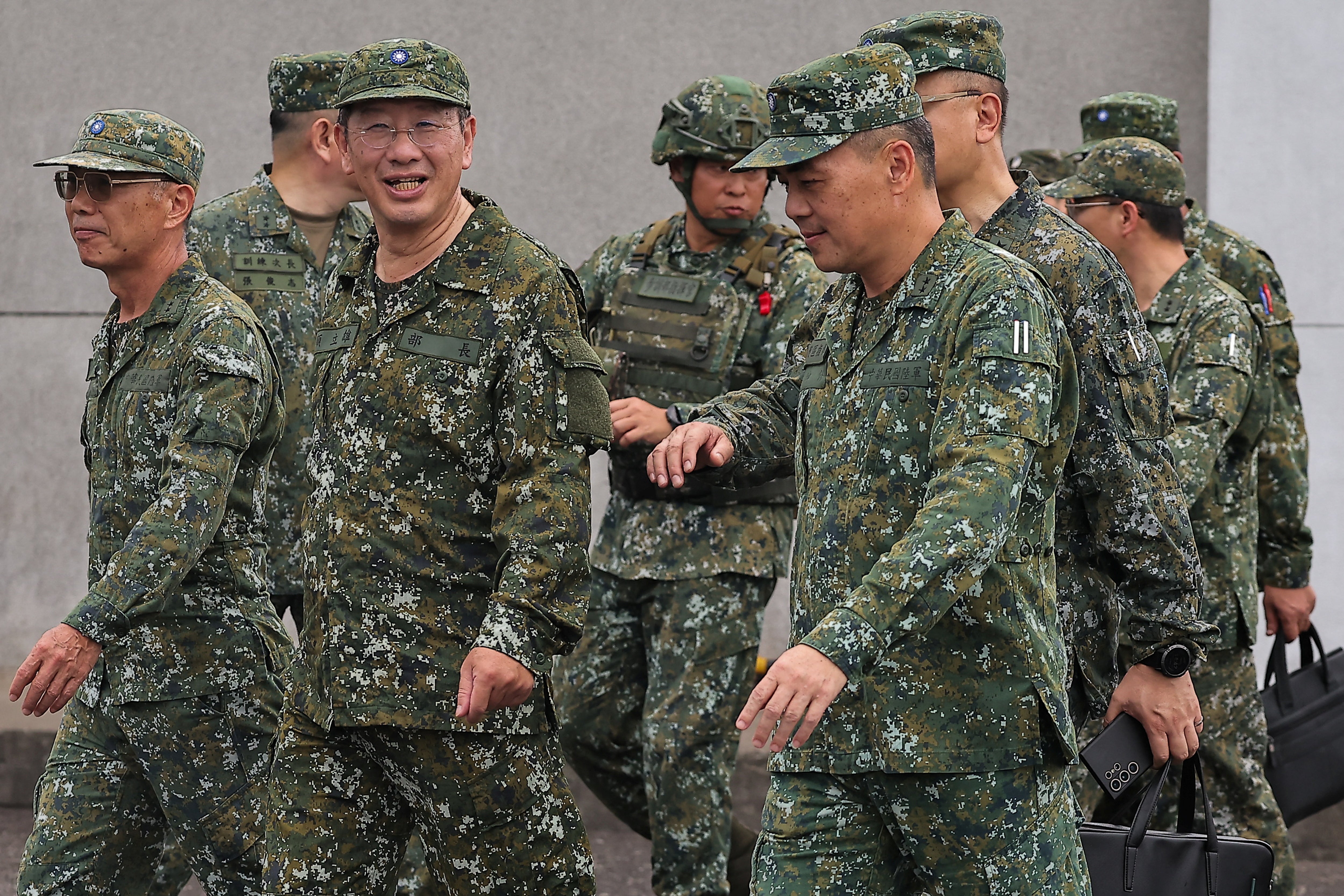 Taiwanese defence minister Wellington Koo inspects troops earlier this week amid Chinese threats