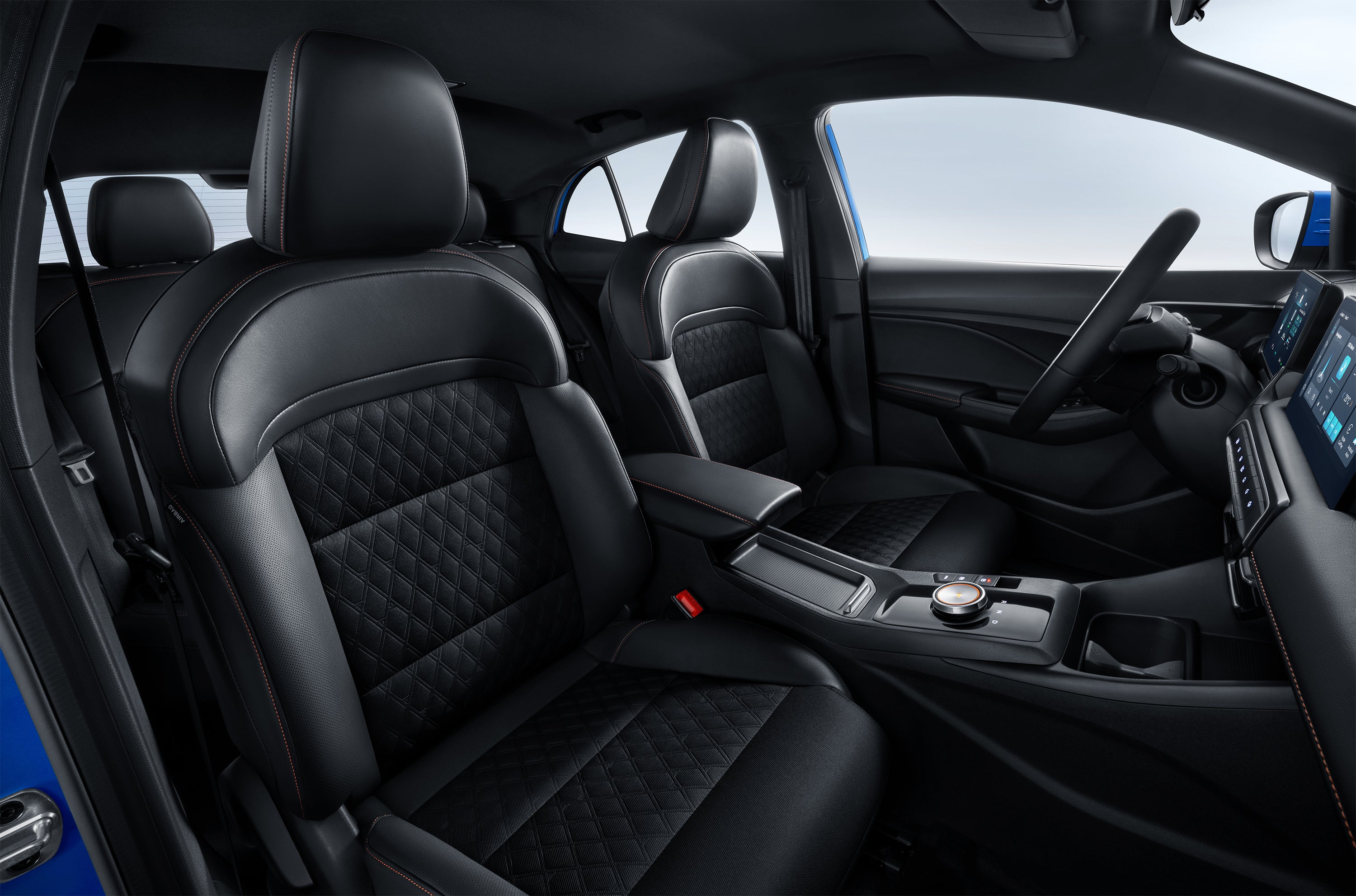 The all-black interior has leather-style upholstery and the seats offer six-way adjustability