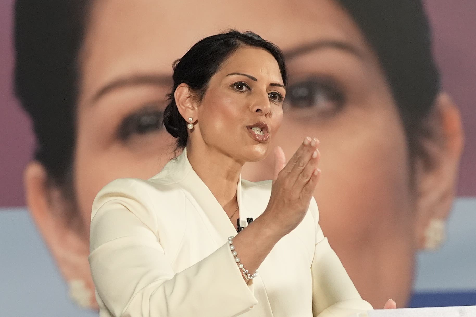 Dame Priti Patel speaking at a Conservative Party leadership campaign in London (Stefan Rousseau/PA)