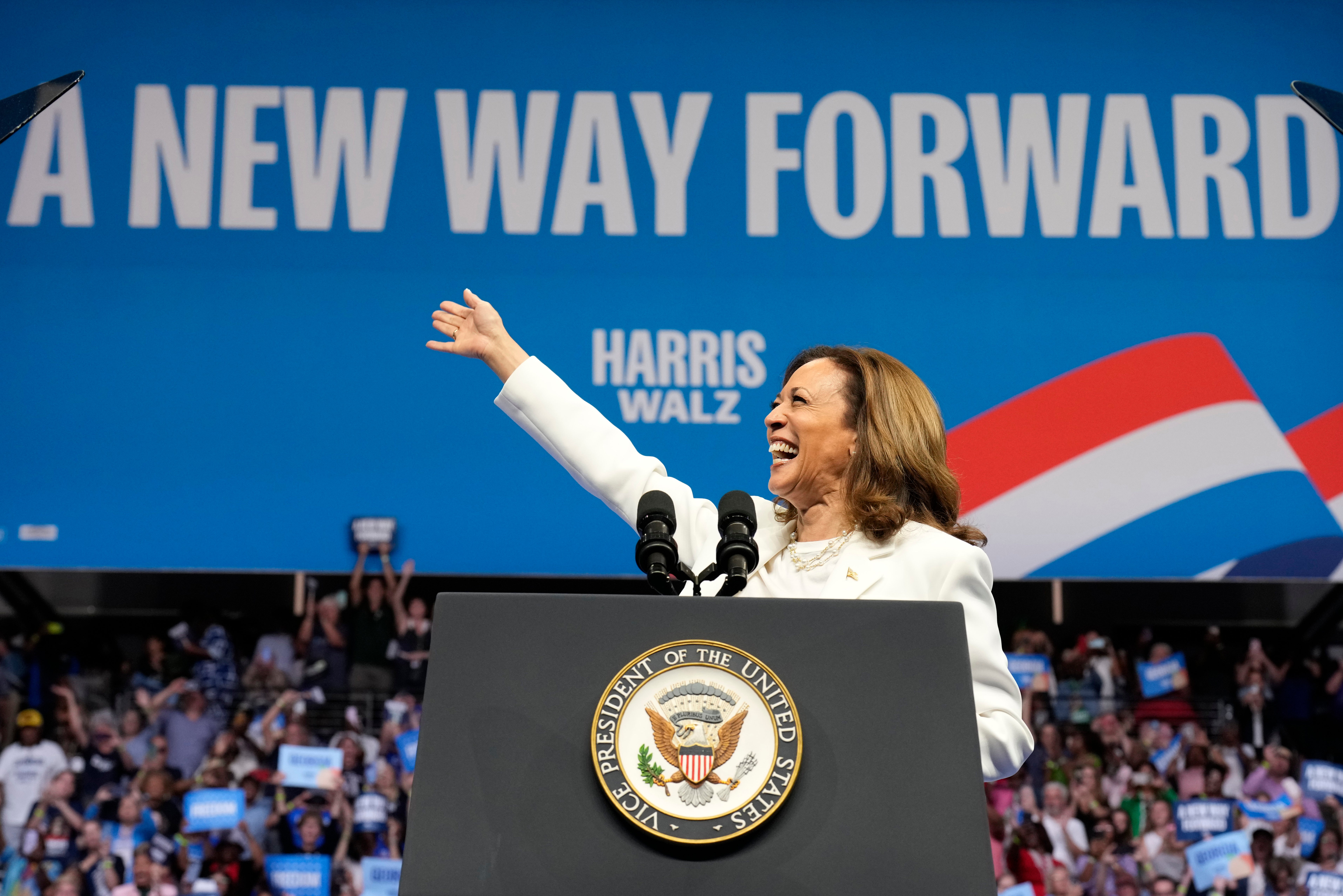 Kamala Harris speaks at a campaign event in Savannah, Georgia. She has now weighed in on the Arlington controversy