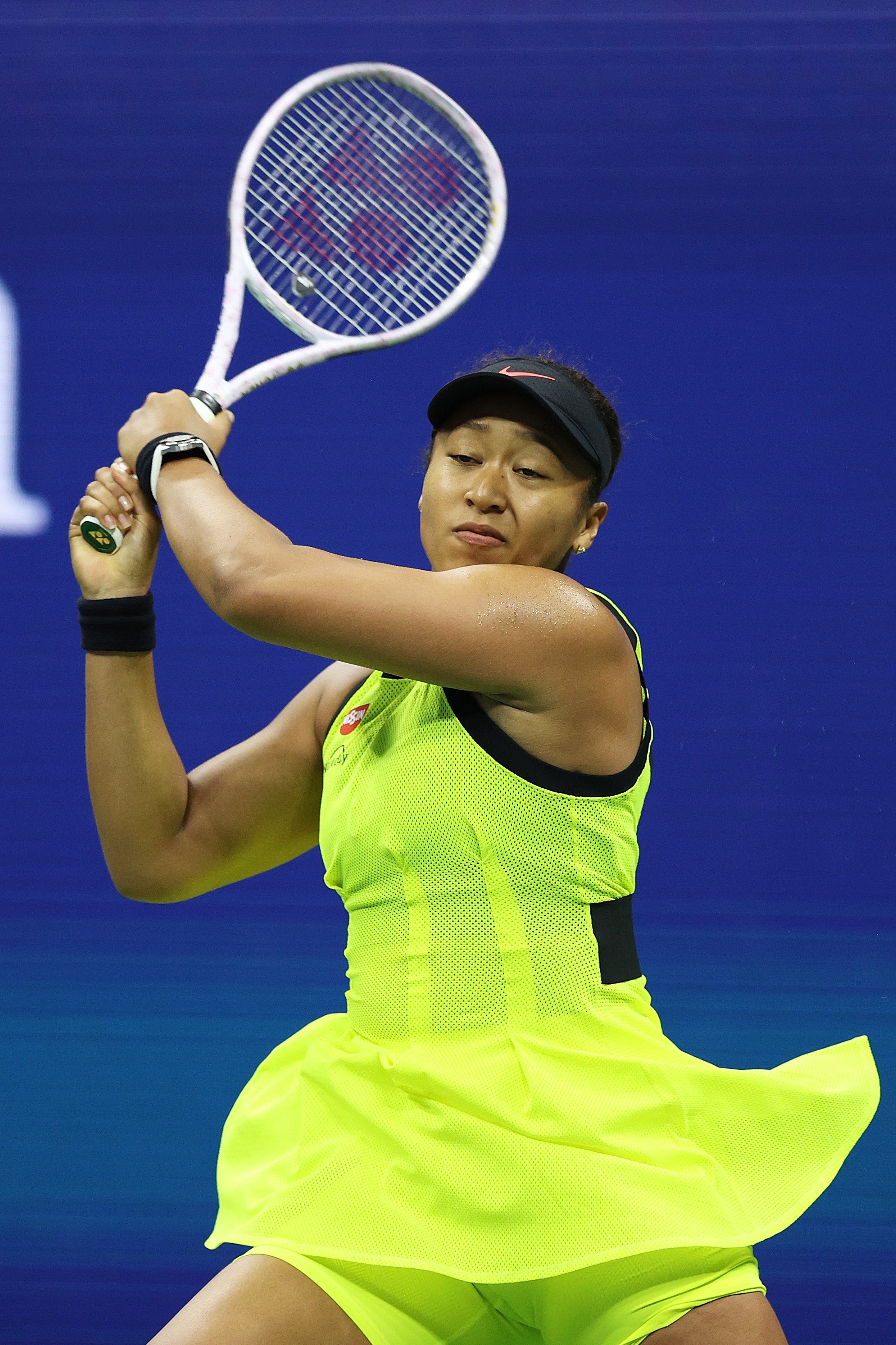 Naomi Osaka plays in the third round of the women's singles tournament at the 2021 US Open