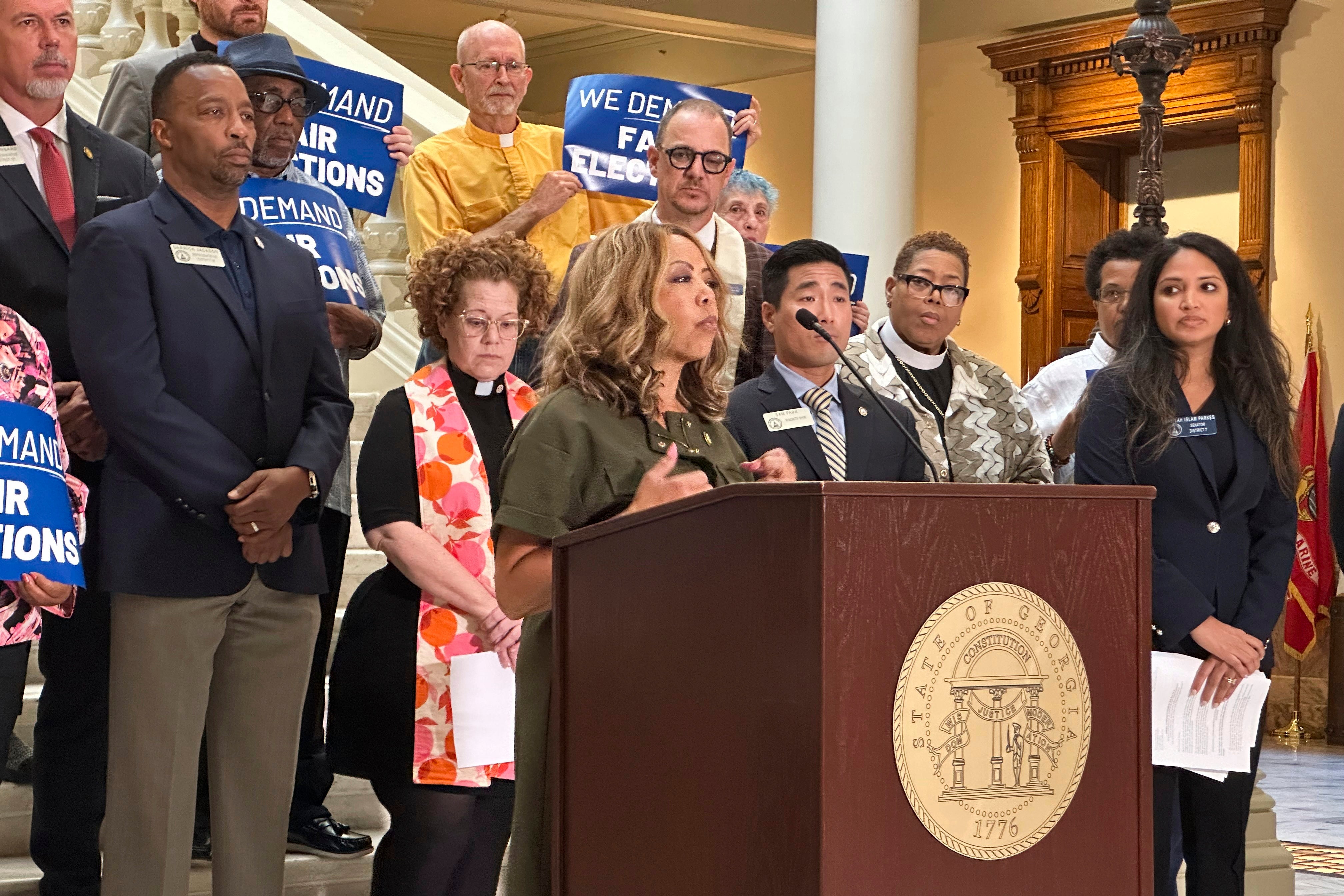 Georgia congresswoman Lucy McBath joined state lawmakers who spoke out against the state’s election board after sweeping rule changes that could imperil certification