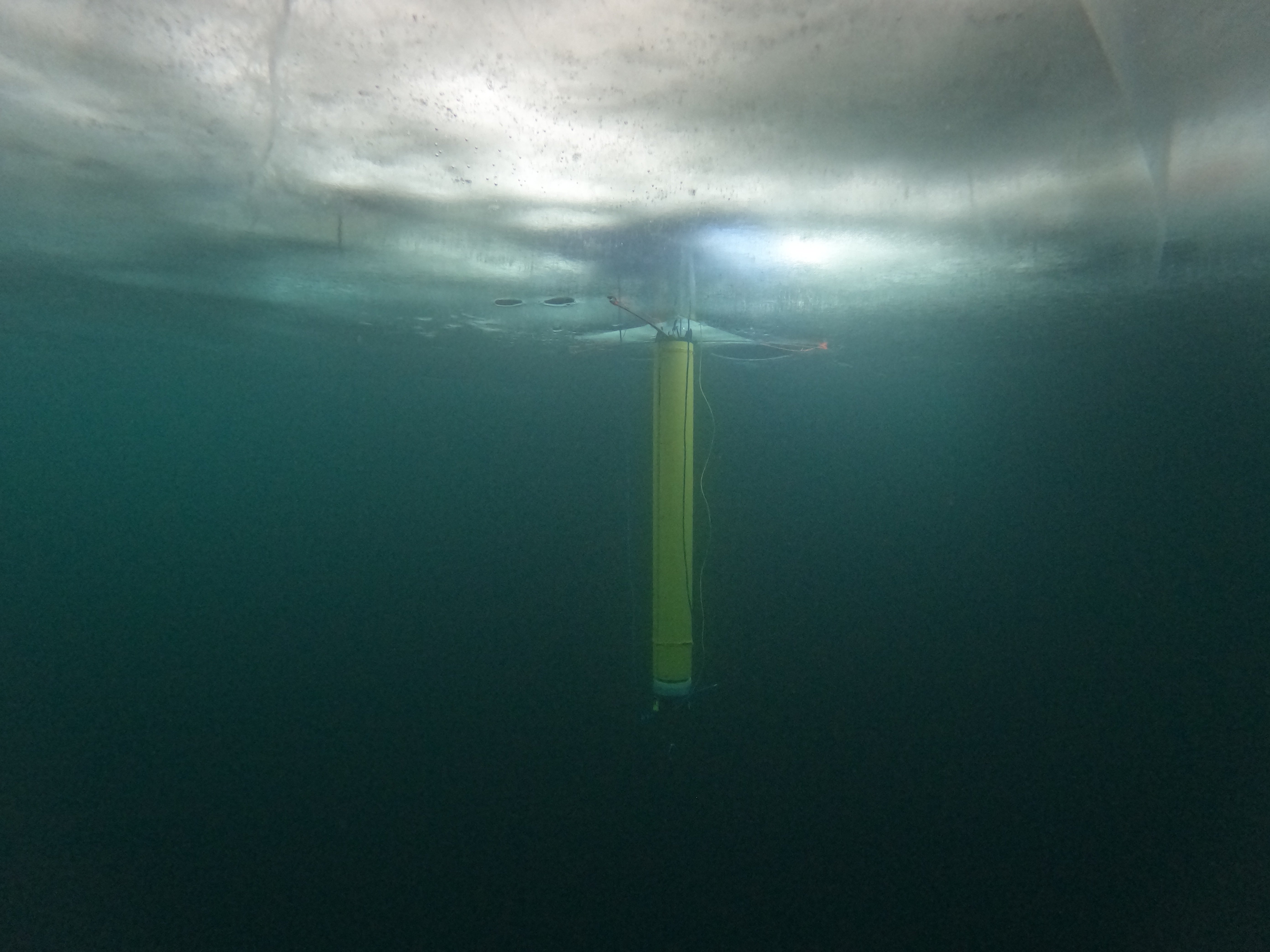 A prototype of an autonomous robot, part of a NASA project called IceNode, is seen in Lake Superior during a 2022 field test. Scientists at the agency’s Jet Propulsion Laboratory are hoping to develop a fleet of these robots some day, to help better understand ice shelf melt rates.