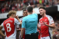 Why was Declan Rice sent off against Brighton?