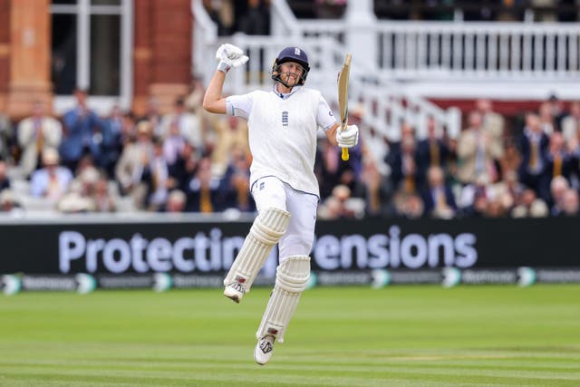 Joe Root celebrates his century (Ben Whitley/PA)