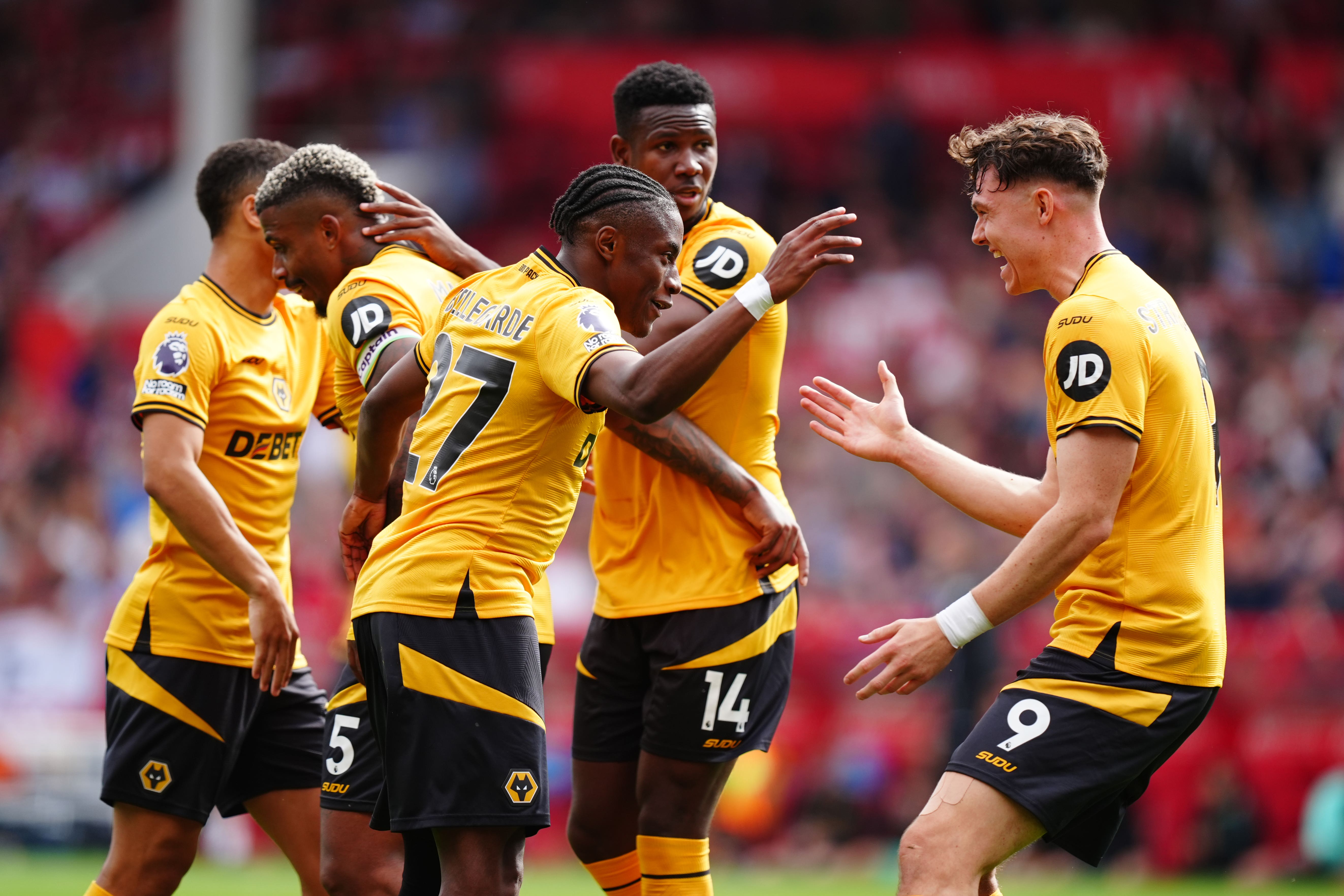 Jean-Ricner Bellegarde (centre) equalised for Wolves (Mike Egerton/PA)