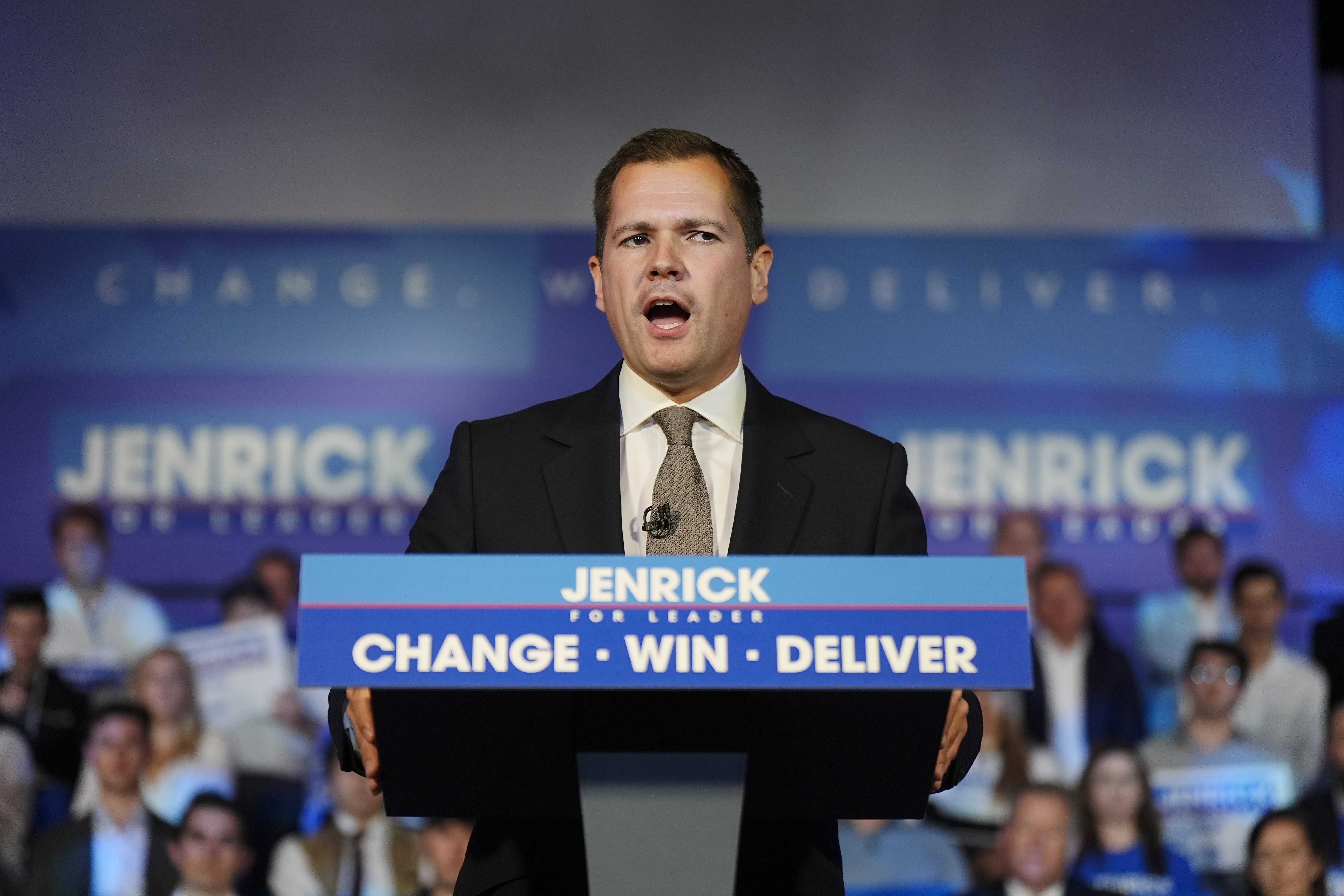 Robert Jenrick addressing a leadership rally where he set out his plans for a ‘new Conservative Party’ (Aaron Chown/PA)