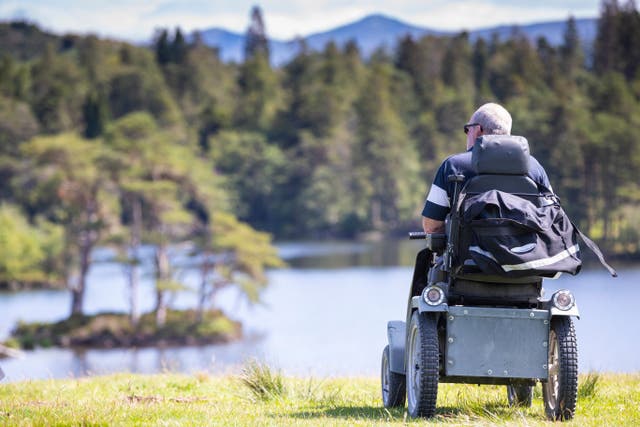 <p>Visitor enjoying the view of the lake at Tarn Hows, Cumbria. (Chris Lacey/National Trust)</p>