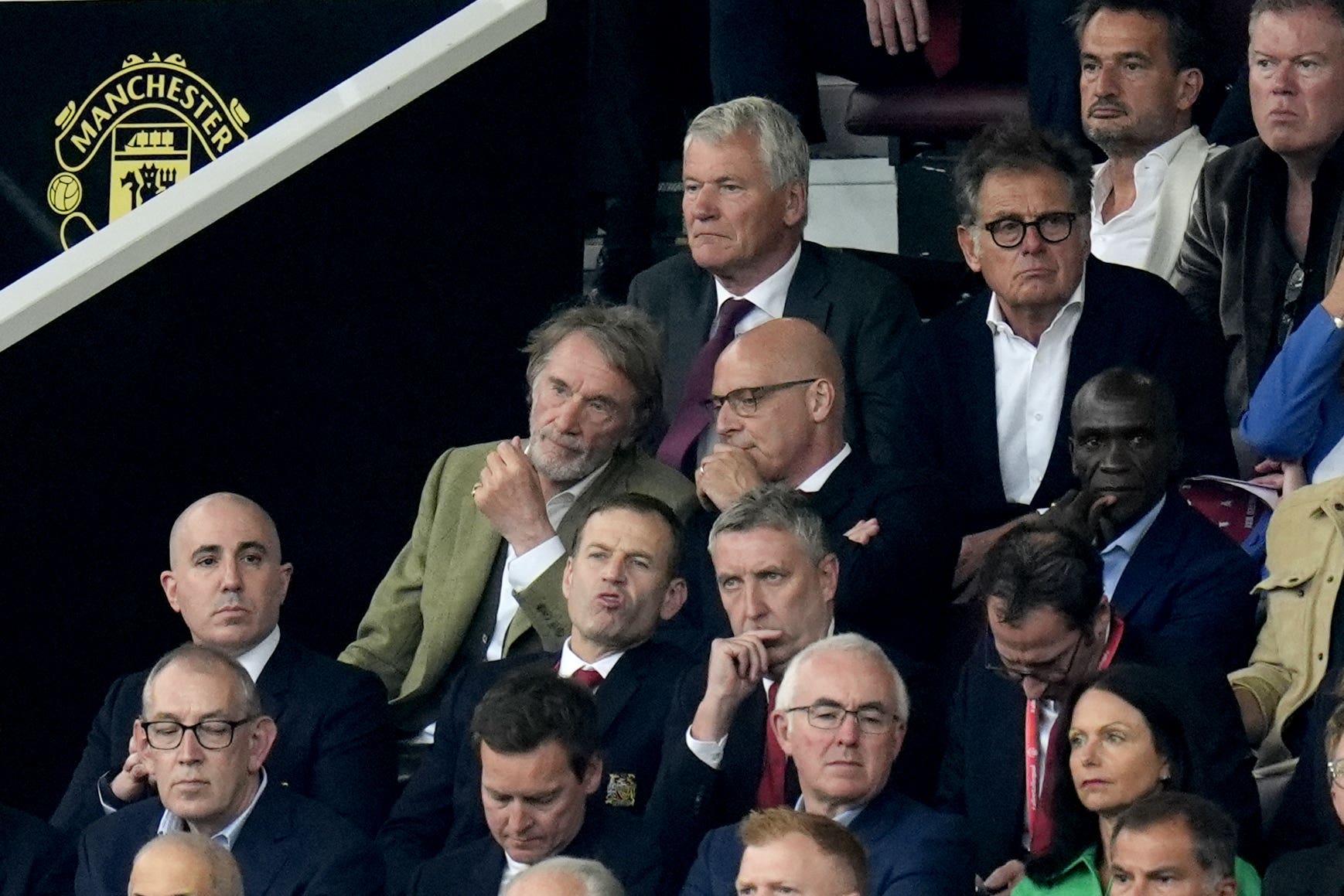 Manchester United co-owner Sir Jim Ratcliffe (middle left) and head of sport Sir Dave Brailsford had lots to discuss after defeat to Liverpool (Nick Potts/PA)