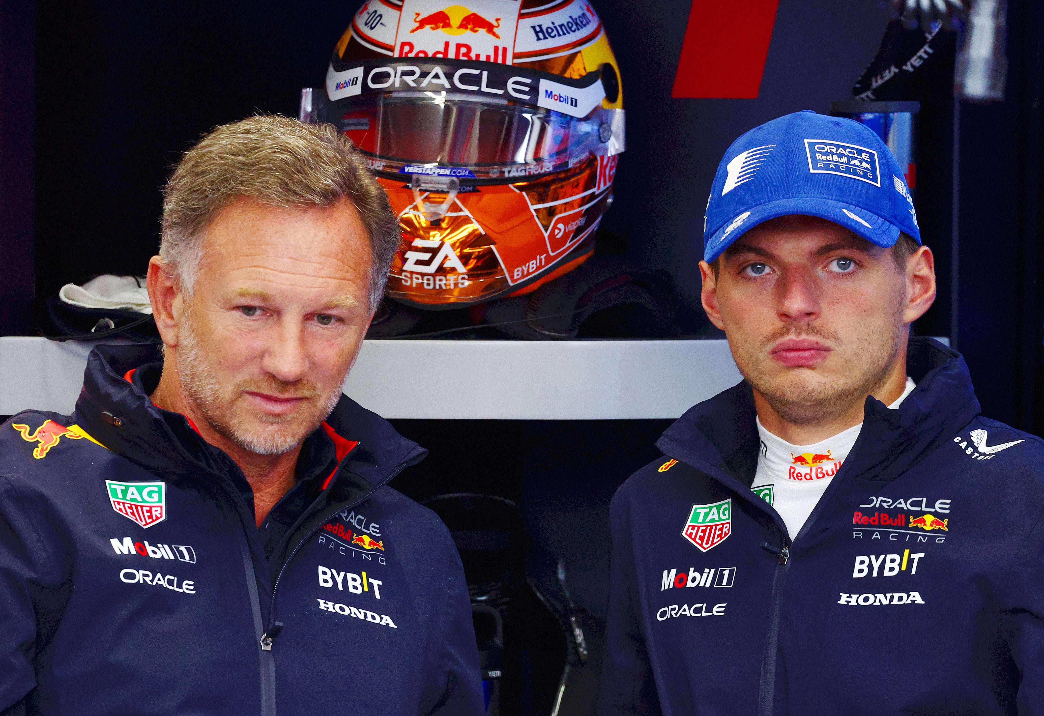 Christian Horner and Max Verstappen look on gloomily amid a winless run which has stretched to six races