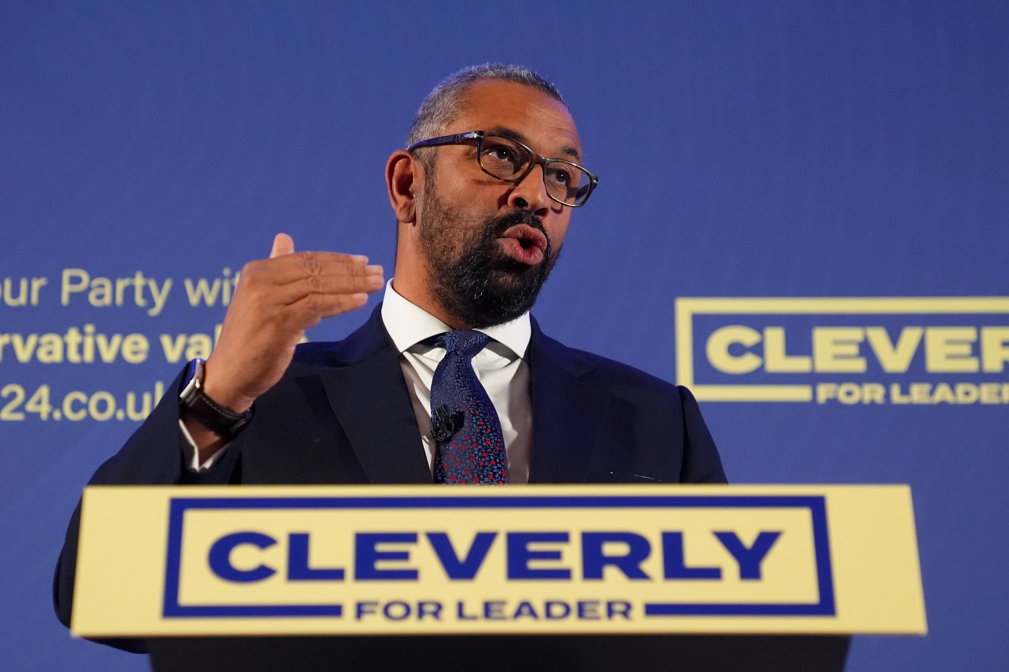 Former home secretary James Cleverly attacked the Prime Minister’s decision-making during his pitch to become the leader of the next Conservative Party leader (James Manning/PA)