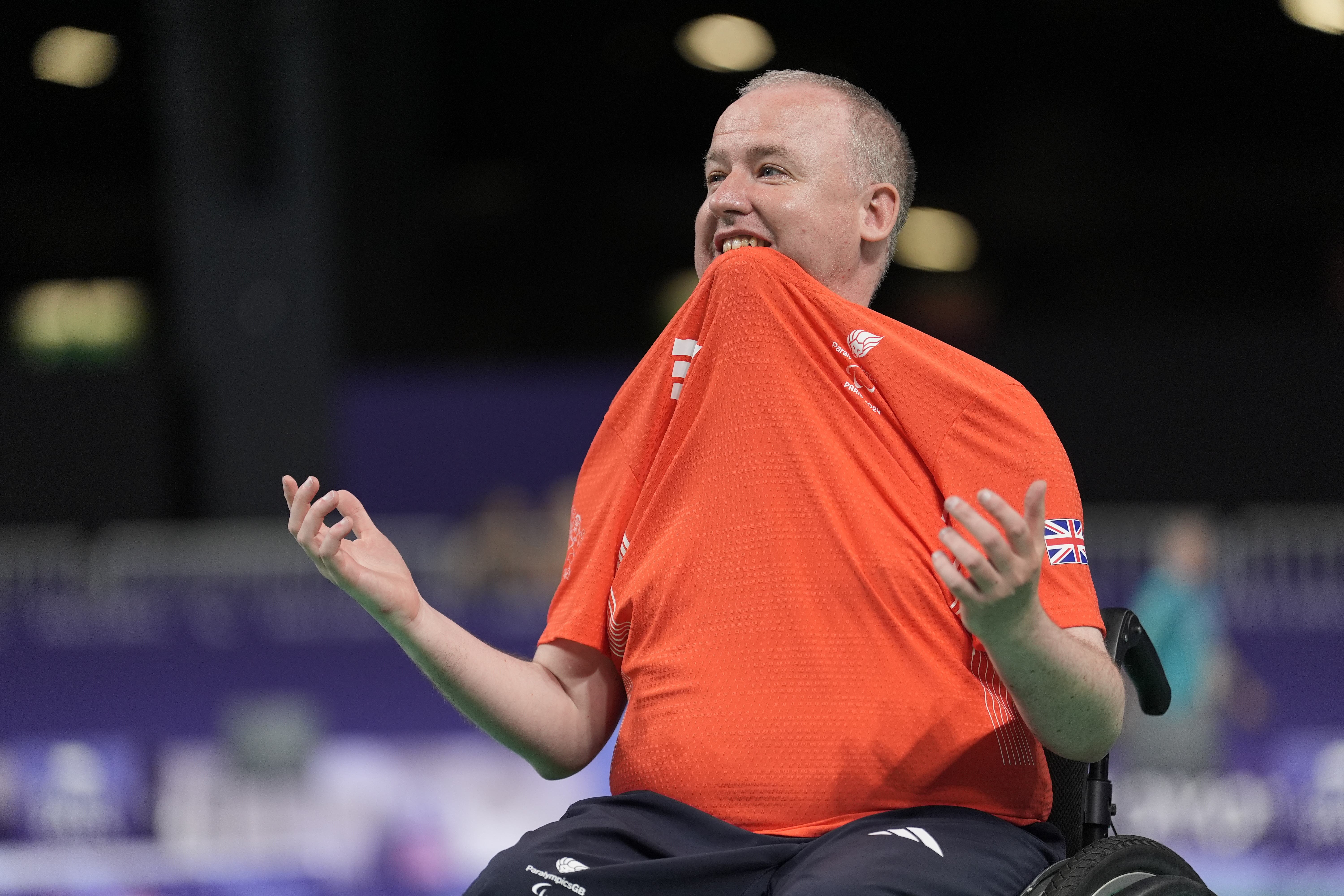 Stephen McGuire celebrates boccia gold in Paris (Andrew Matthews/PA)