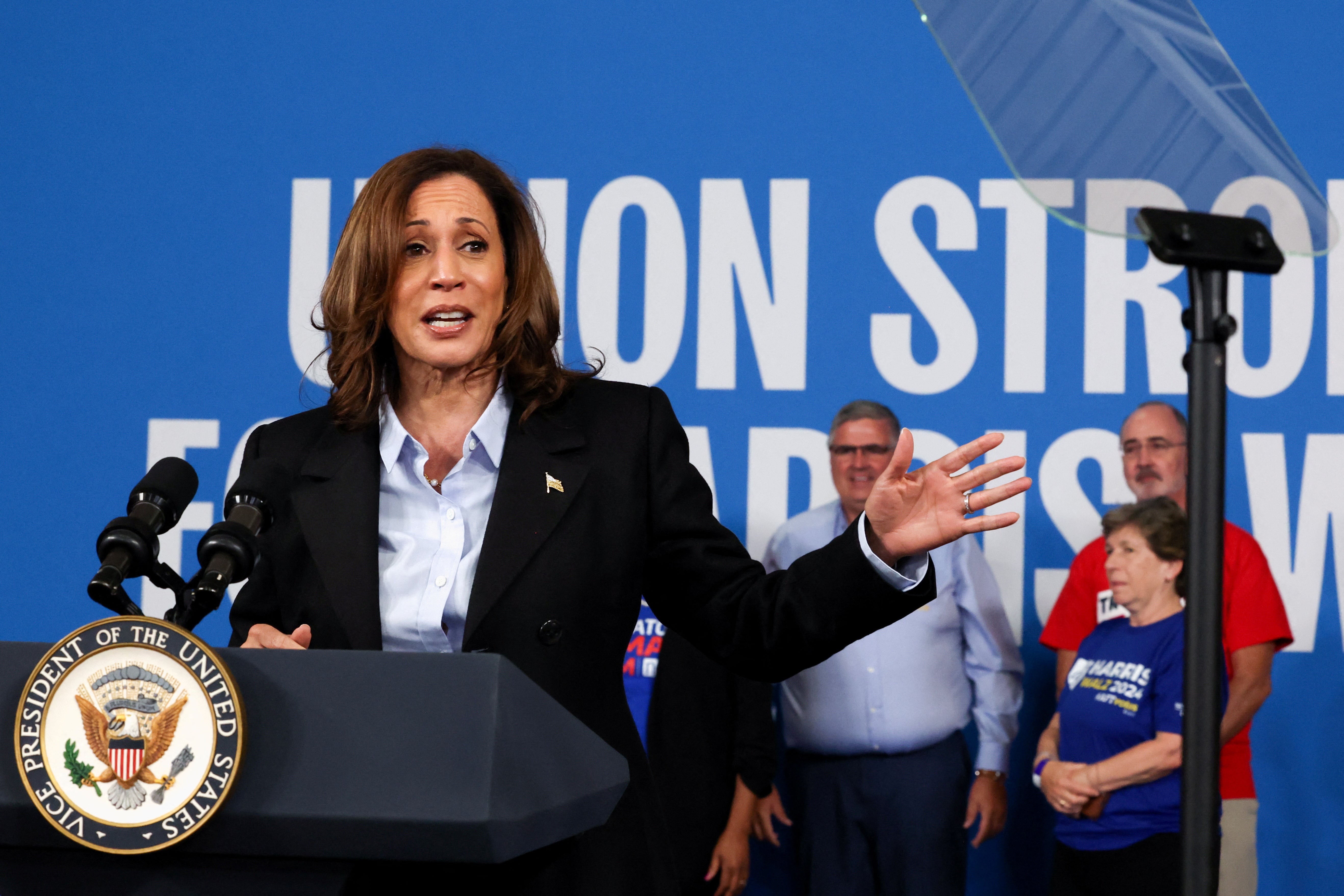 Kamala Harris, speaking to supporters in Michigan on September 2, has been increasingly mentioned in foriegn policy memos from President Joe Biden’s administration.