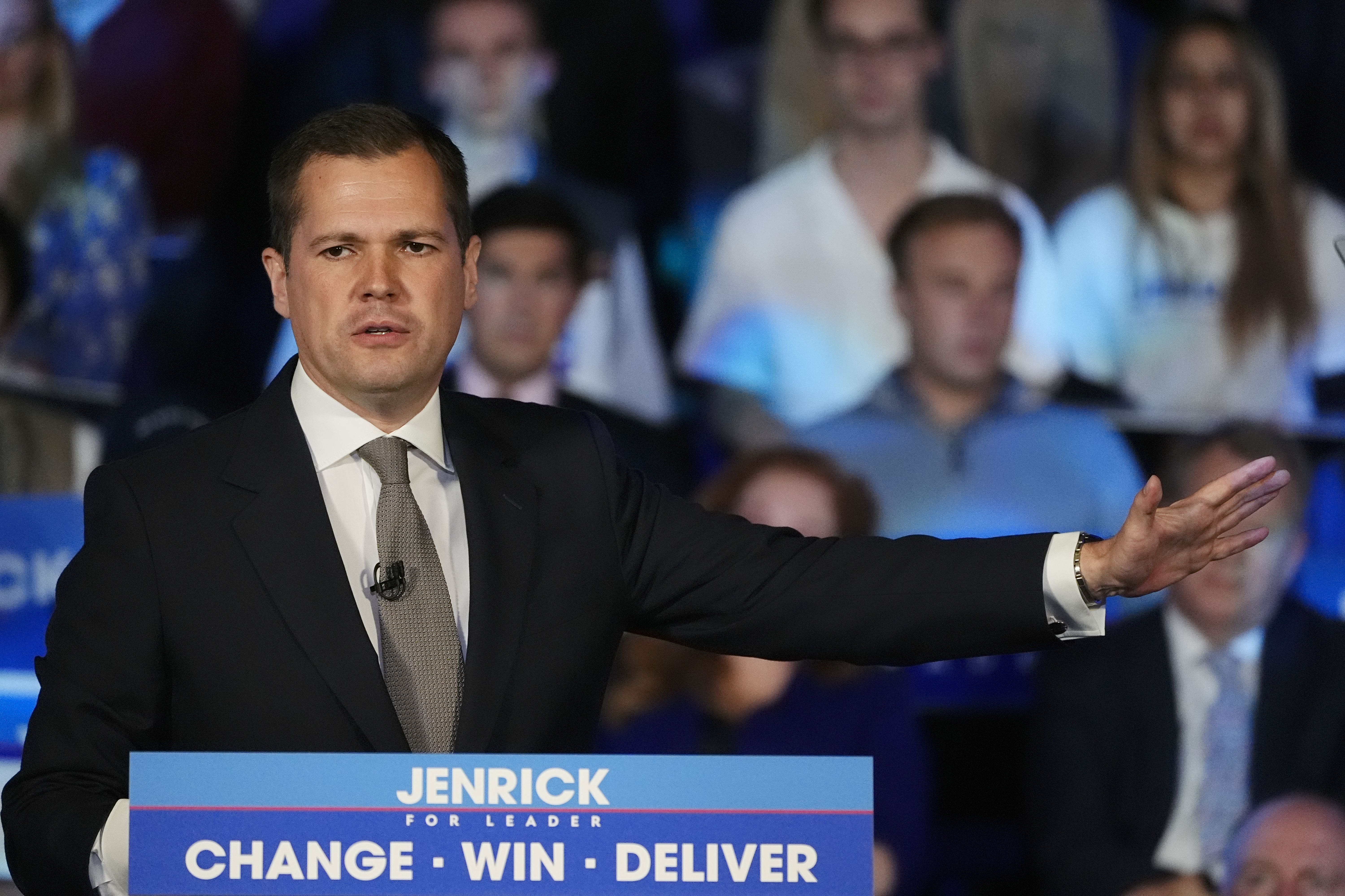 Robert Jenrick speaking at a Conservative Party leadership campaign event (Aaron Chown/PA)