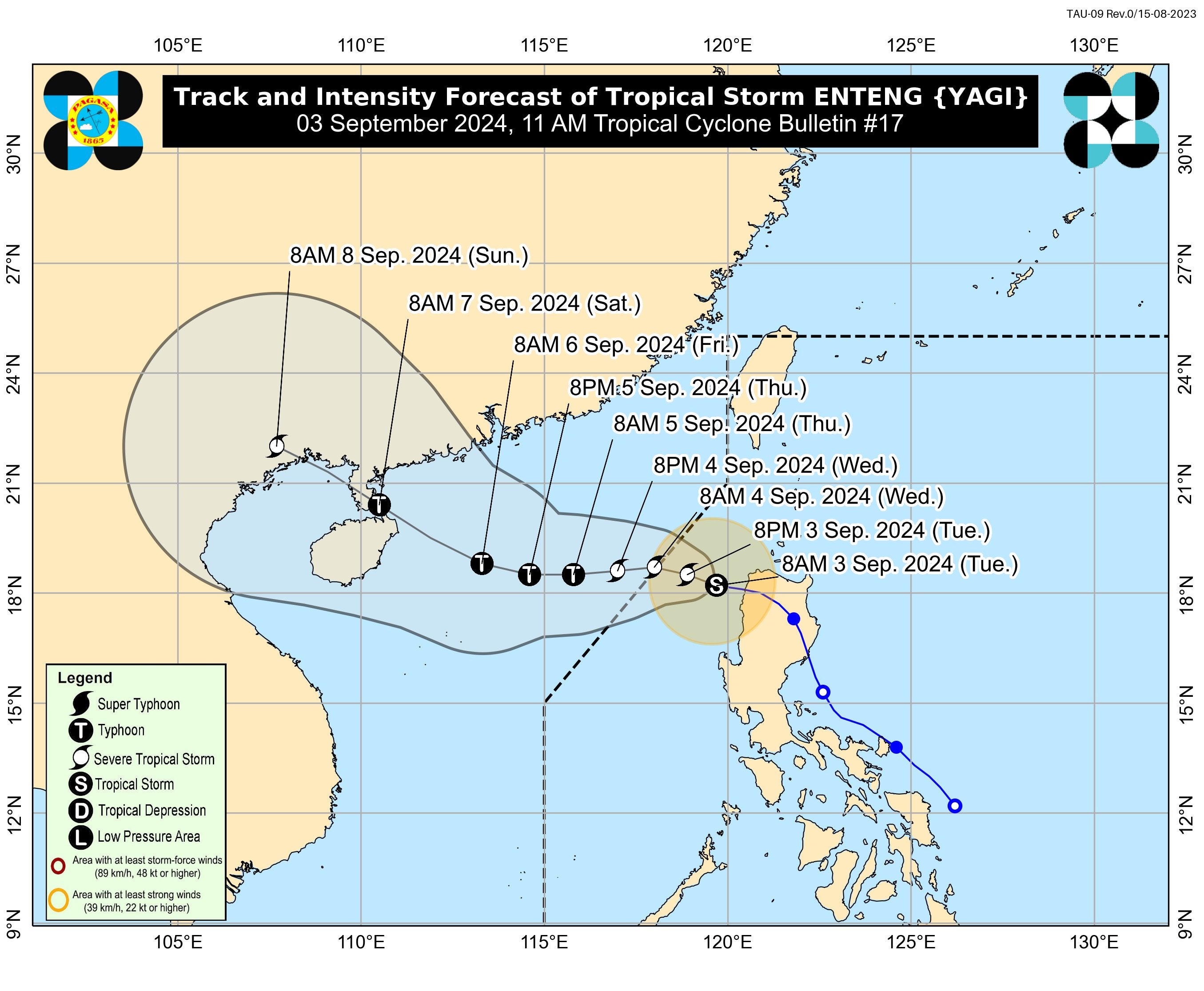 Map from Pagasa shows track of Storm Yagi, locally known as Enteng