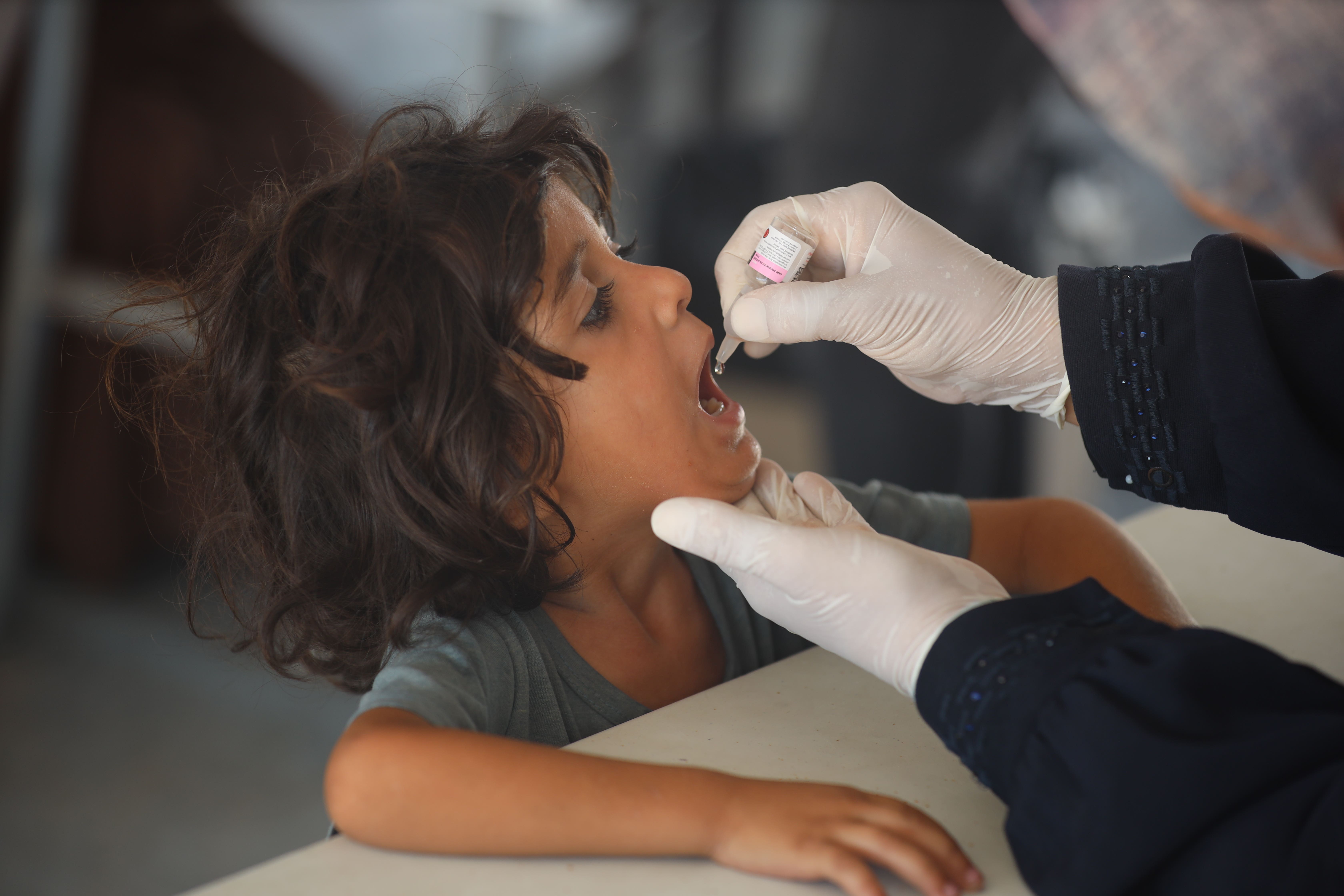 Authorities began a large-scale campaign of vaccinations against polio in Gaza on Saturday. (Majdi Fathi/UK-Med/PA)