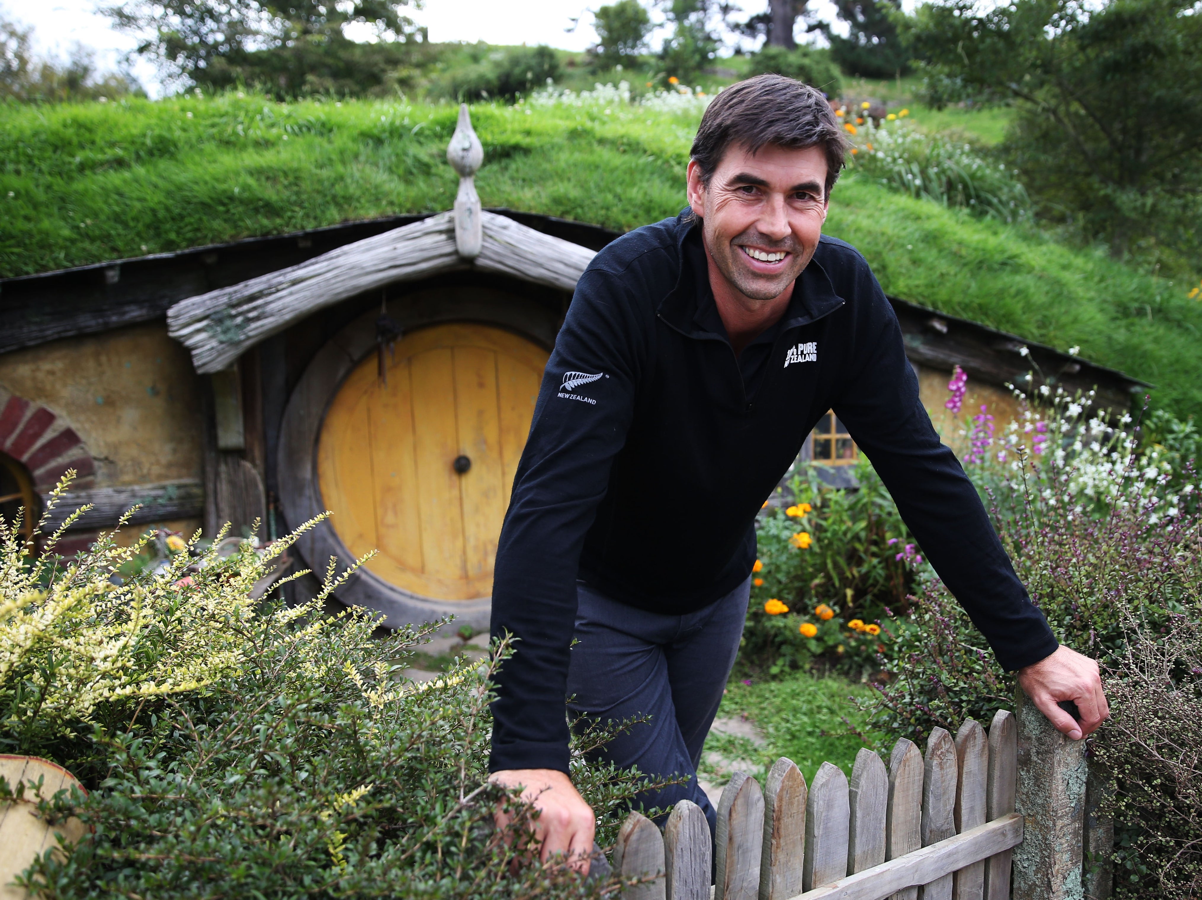 File. Stephen Fleming at the Hobbiton Movie Set in New Zealand