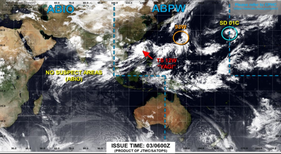 Satellite image shows position of Storm Yagi on Tuesday as it heads towards China