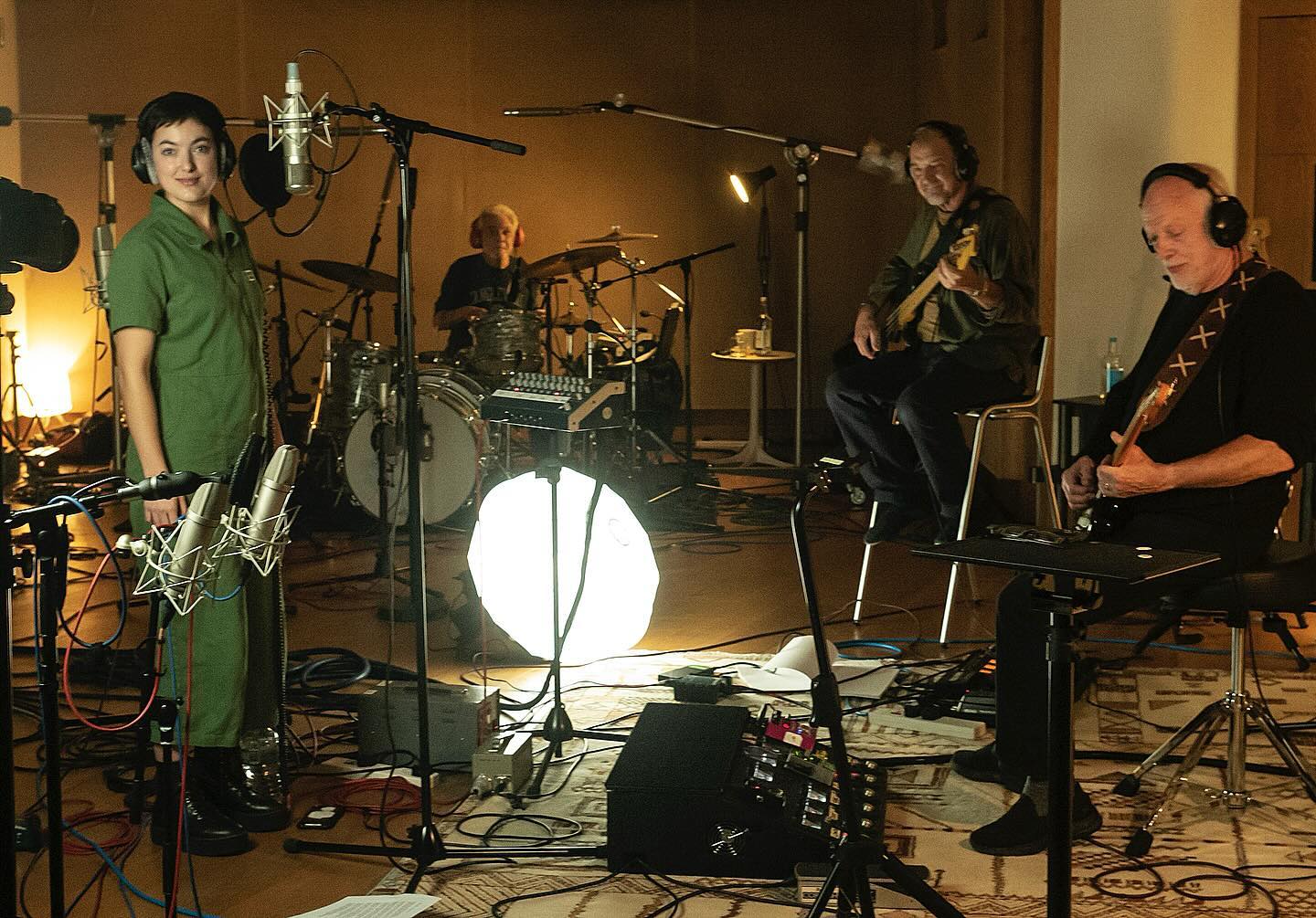 In the studio: Gilmour (right) recording his new album