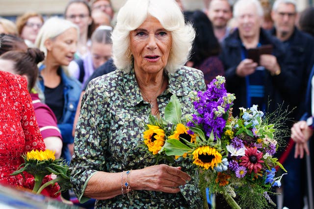 <p>Camilla leaves following a visit to open the new Dyson Cancer Centre at Royal United Hospitals Bath NHS Foundation Trust, in Combe Park, Bath (Ben Birchall/PA)</p>