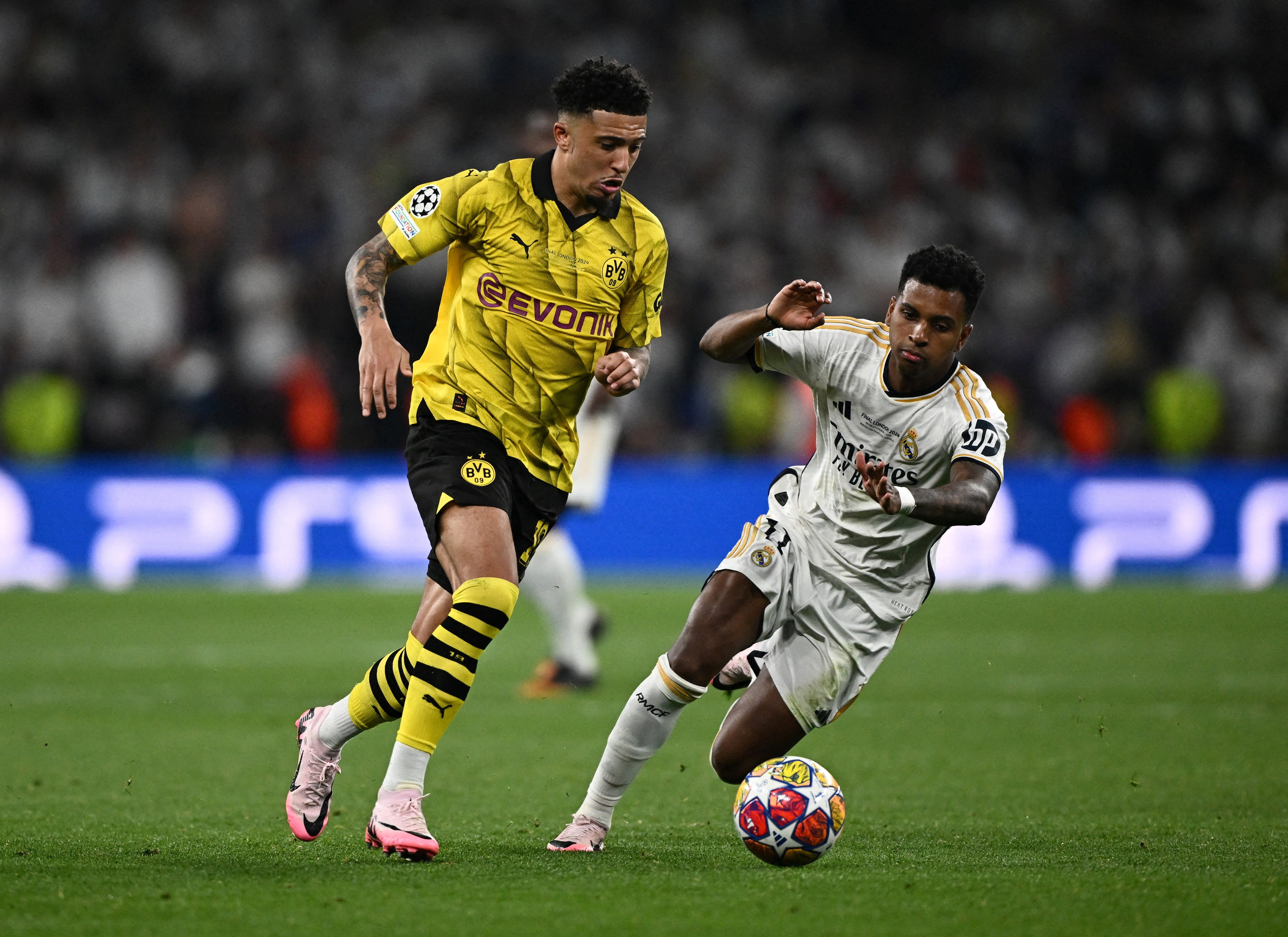 Jadon Sancho played for Borussia Dortmund in the Champions League final last season