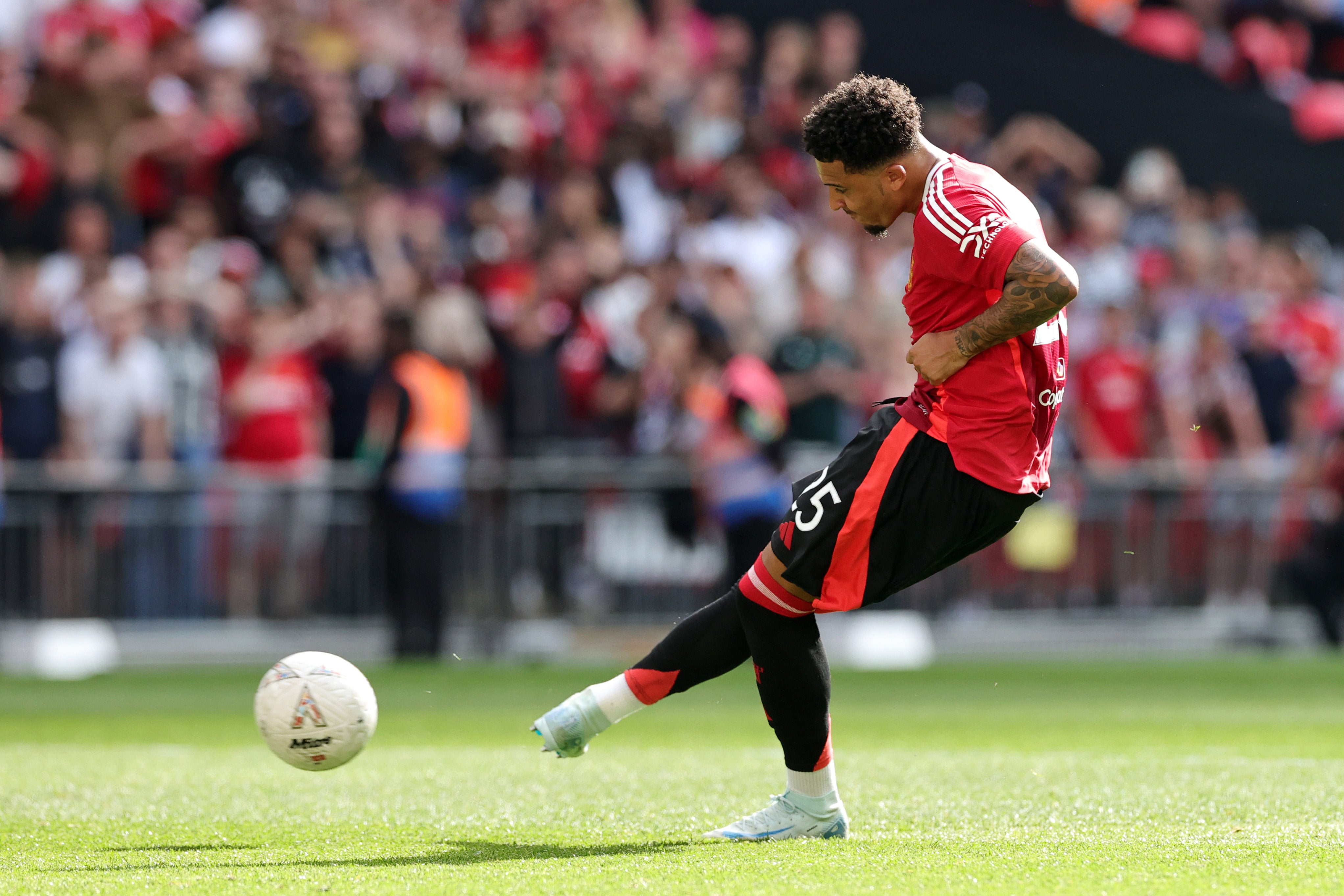 Jadon Sancho’s last competitive kick for Manchester United was a missed Community Shield penalty