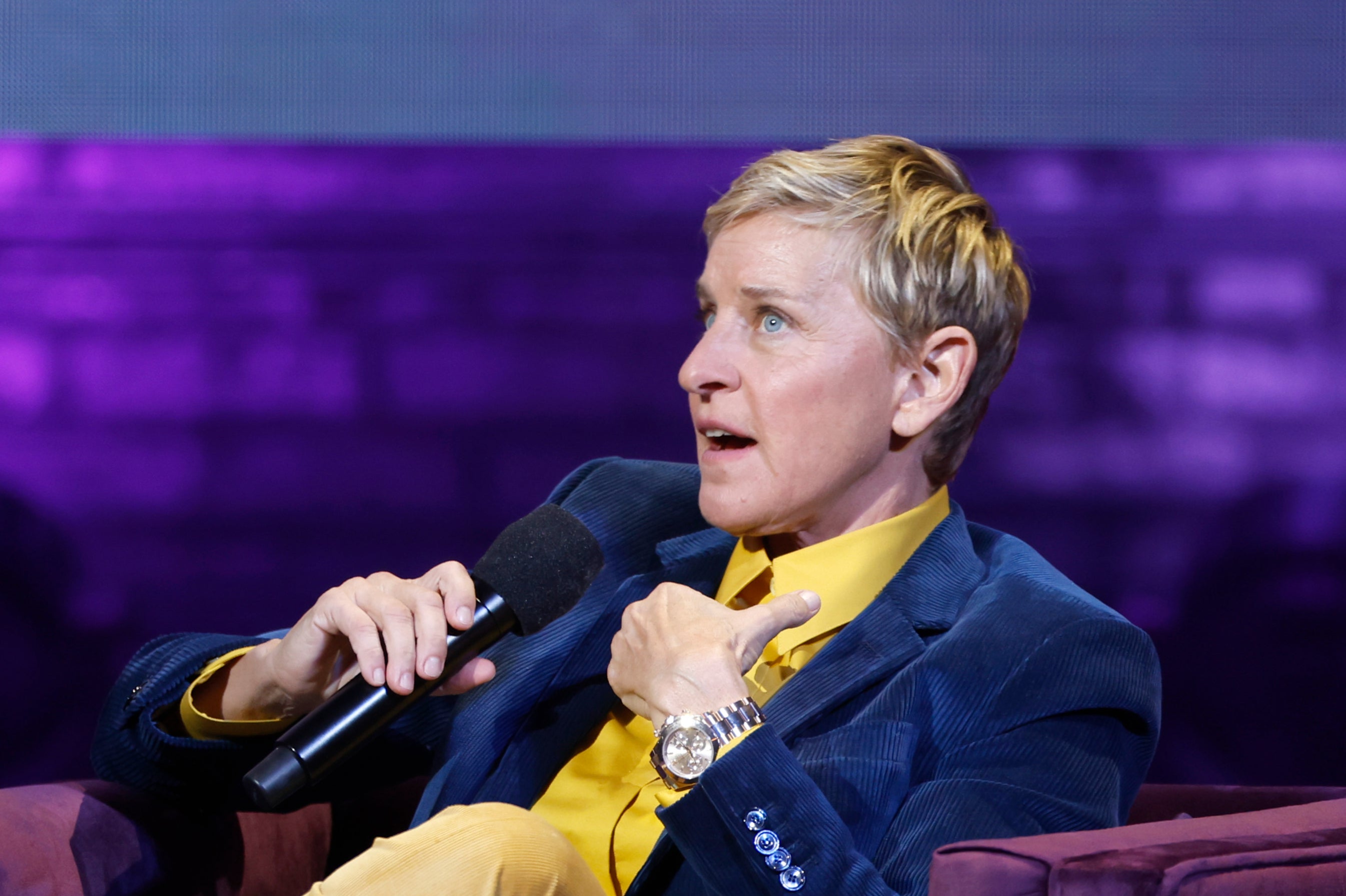 Ellen DeGeneres speaks onstage during the ‘Michelle Obama: The Light We Carry Tour’ in November 2022