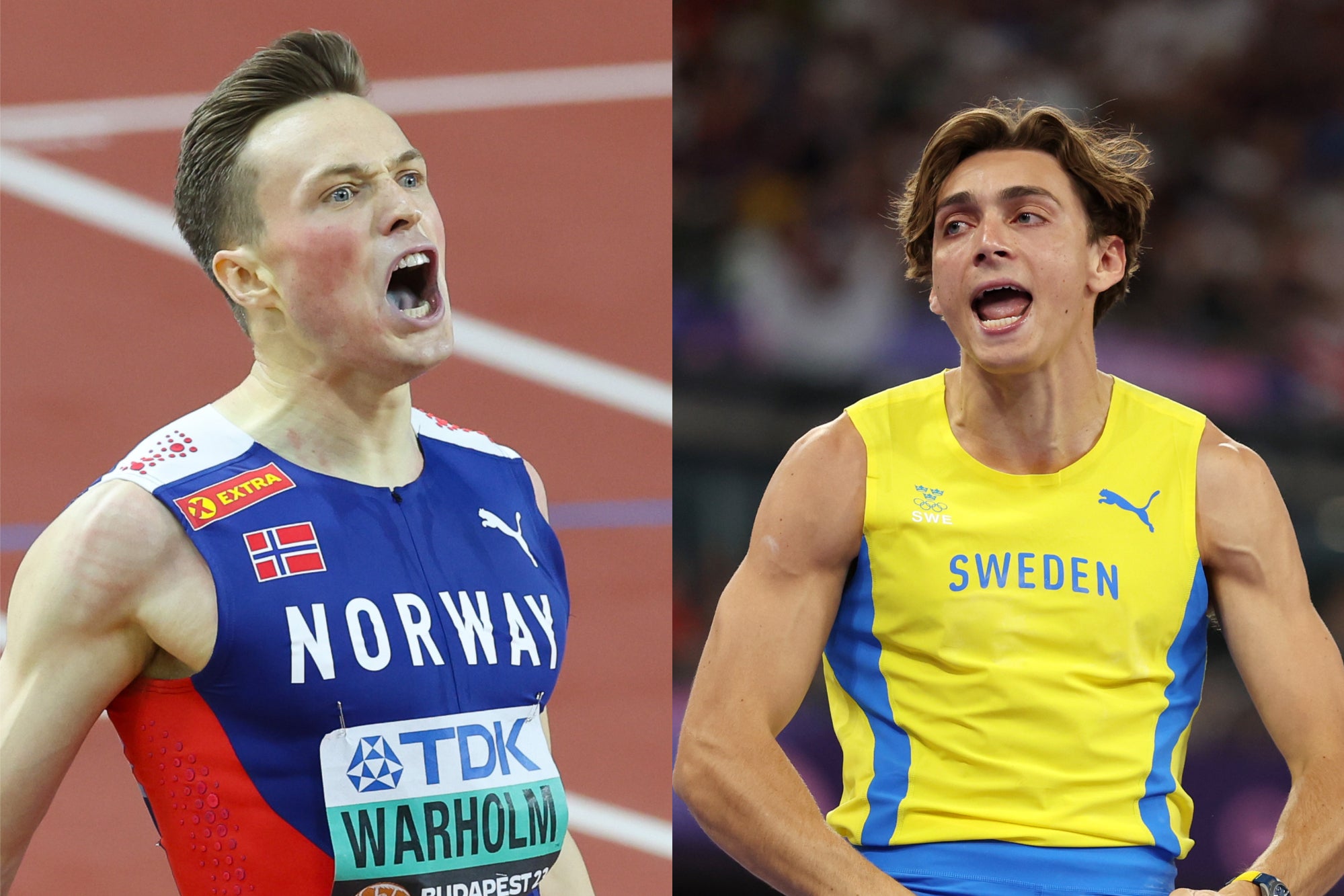 Karsten Warholm (left) took on Mondo Duplantis in a clash of world record holders in Zurich