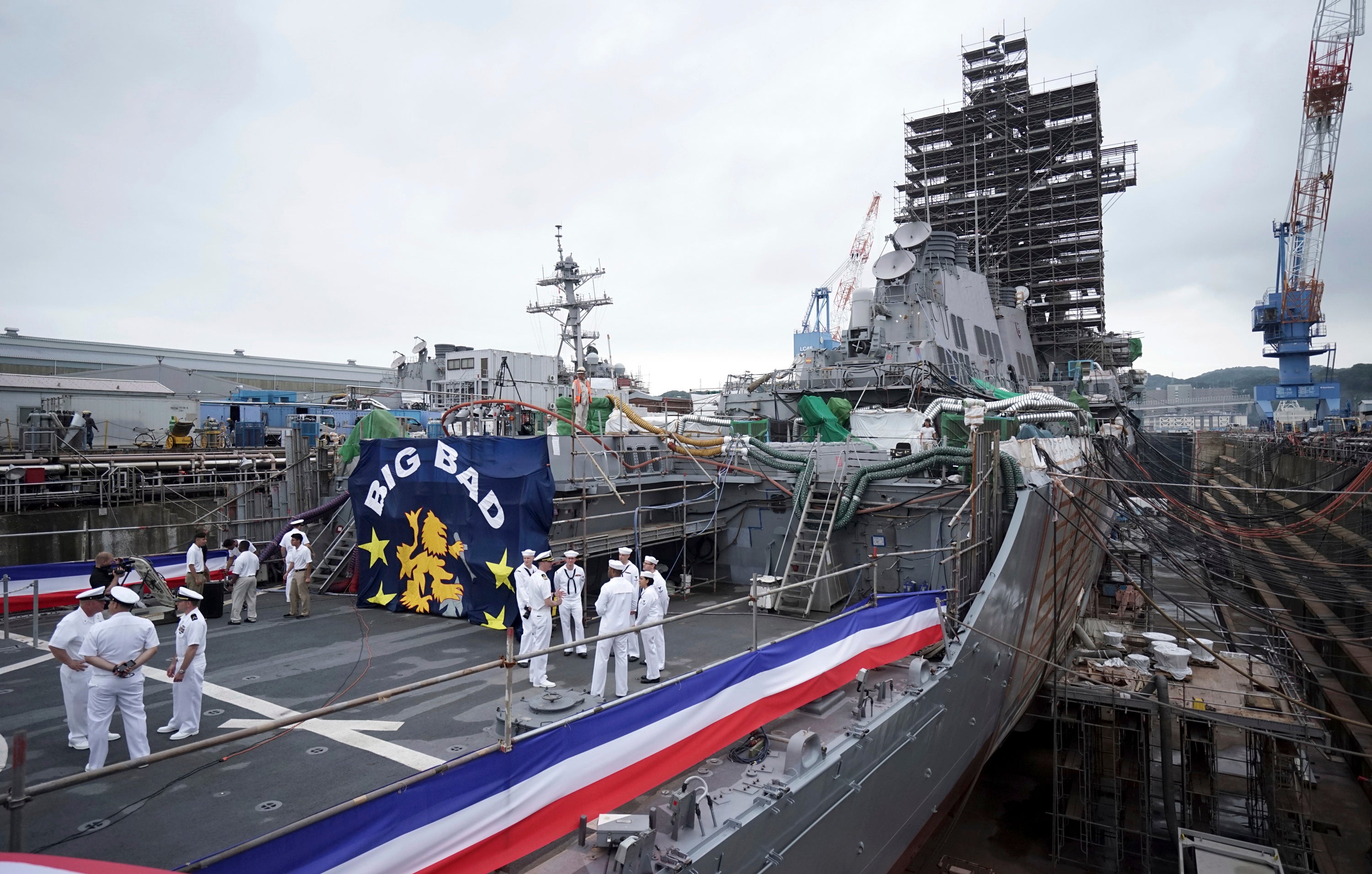 The USS John S. McCain, under repair at a dry dock