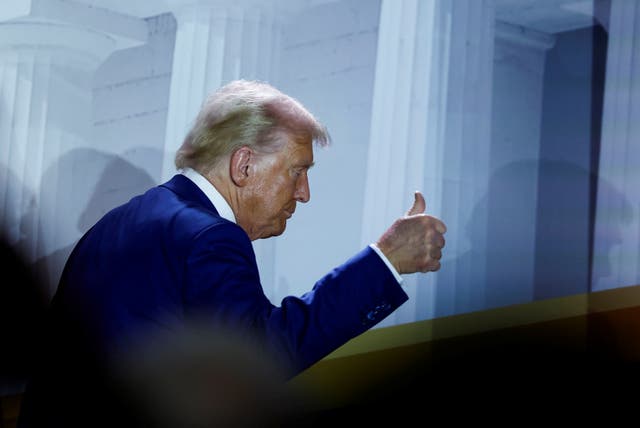 <p>Donald Trump, pictured at a Moms for Liberty event on August 30, admitted he lost the 2020 election ‘by a whisker’ during a podcast appearance with Lex Fridman. </p>