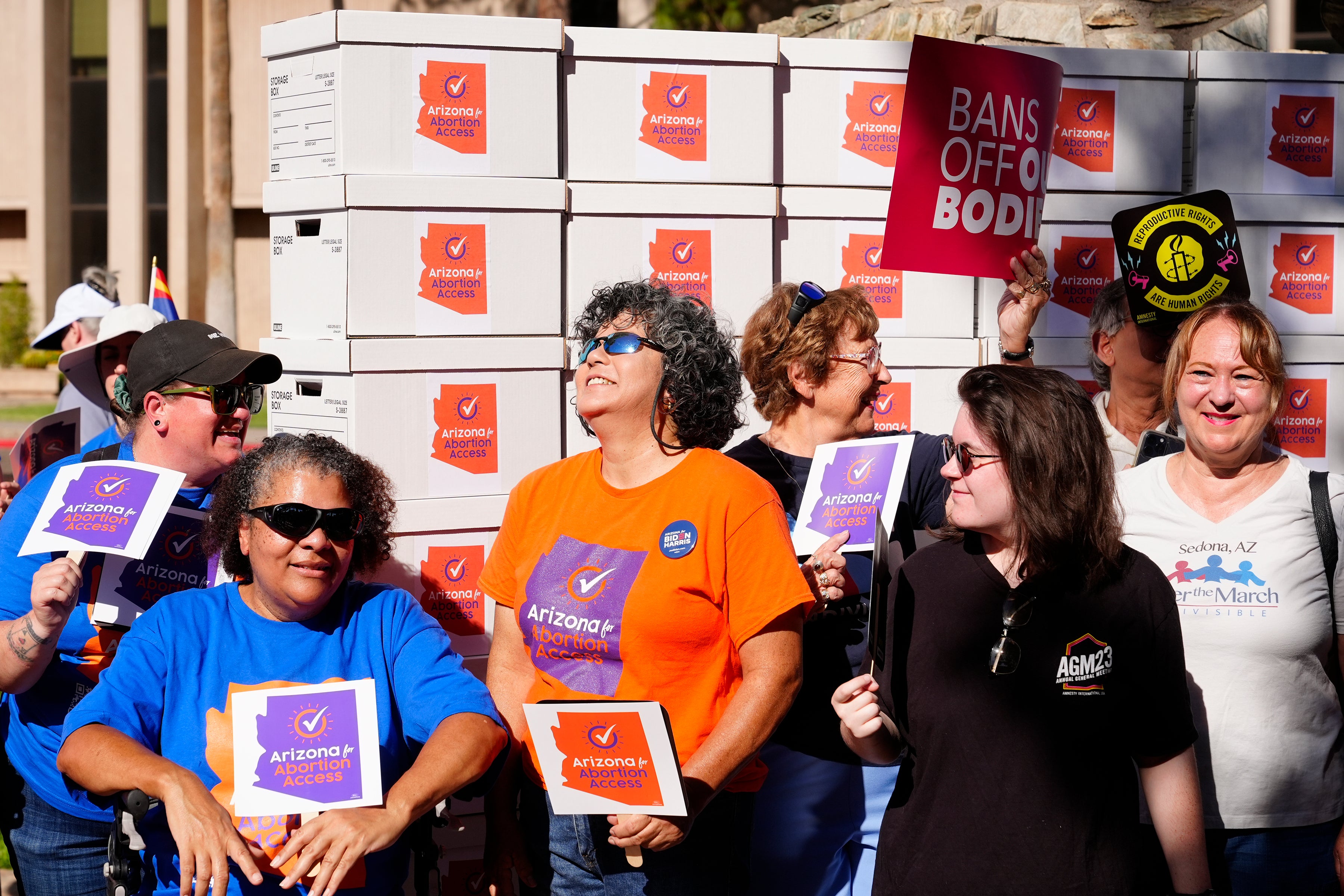 Supporters gather in Arizona on July 3 after delivering 800,000 petition signatures to the state capitol to get an abortion rights measure on the November general election ballot.