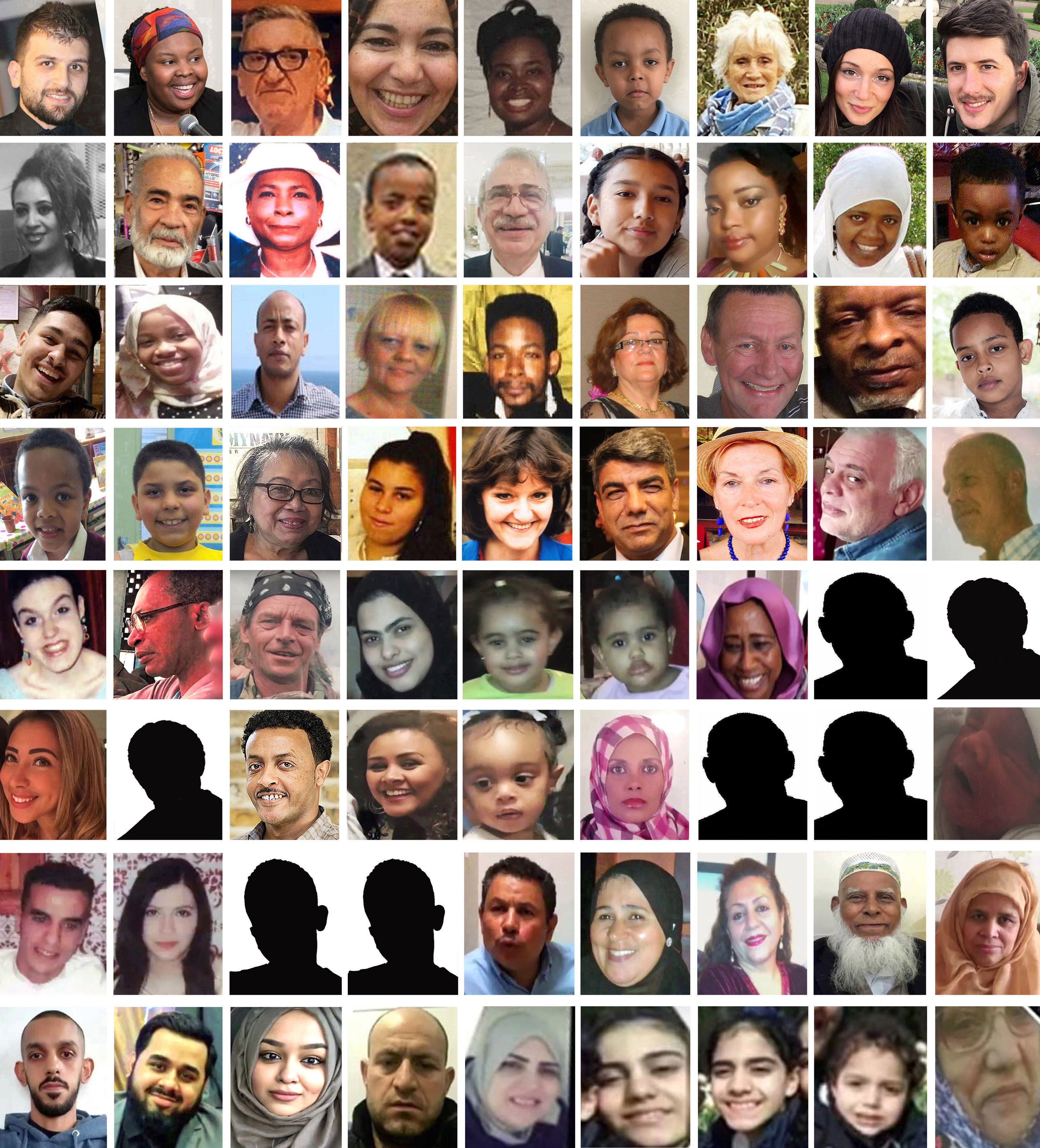 The 72 victims of the Grenfell fire. Not all of the families have shared images (PA)