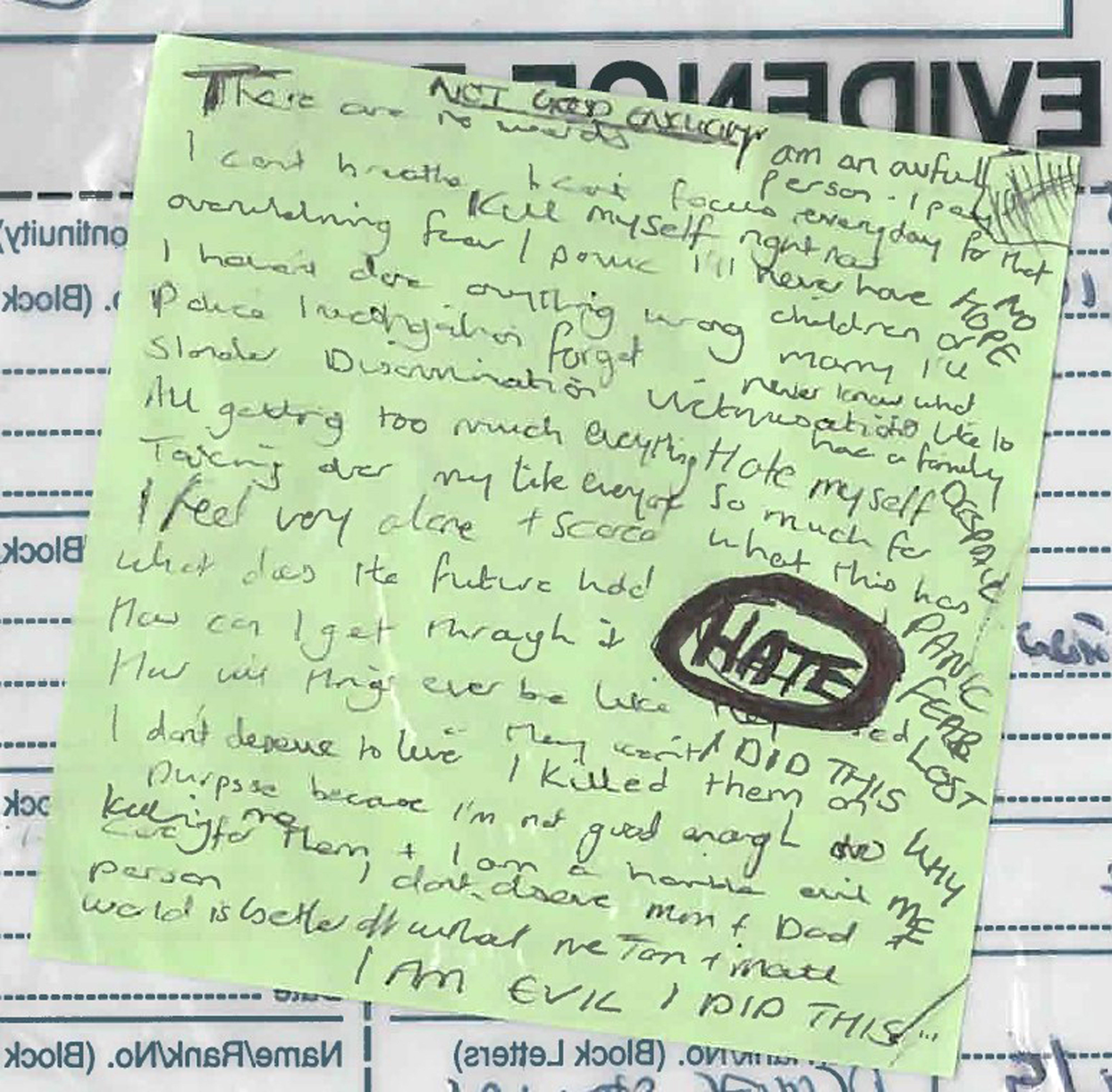 A post-it note used as evidence in Letby’s trial