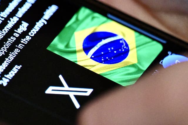 <p>A Brazilian user of the social network X, formerly Twitter, browses posts on a cell phone in Brasilia on 31 August, 2024</p>