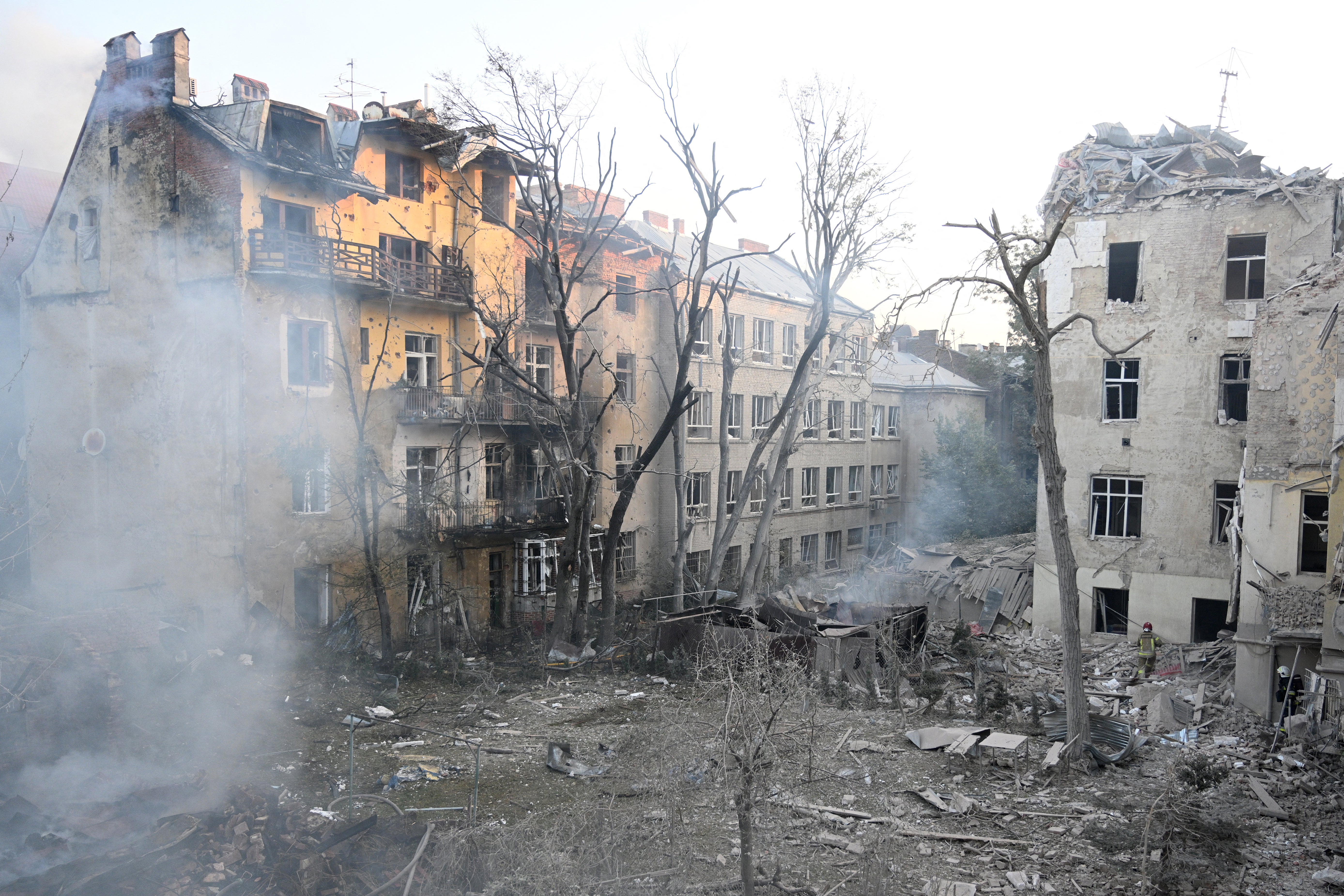 Damaged residential buildings following the Lviv attack