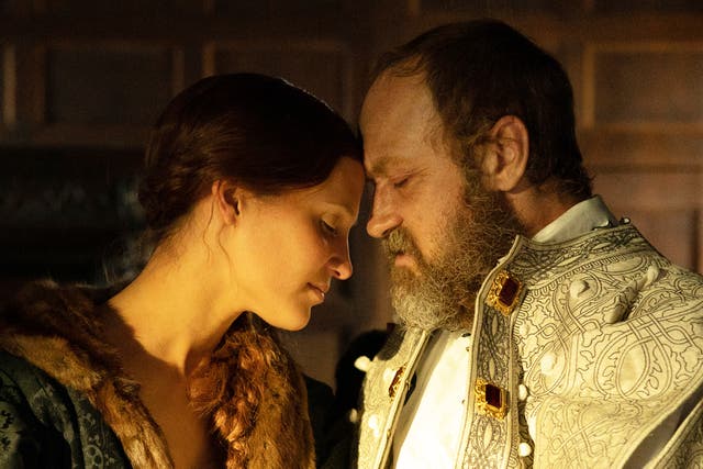 <p>Sixth time’s the charm: Alicia Vikander and Jude Law as Katherine Parr and Henry VIII in ‘Firebrand’</p>