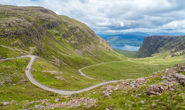 <p>The Bealach na Ba single track winds through the mountains to Applecross </p>