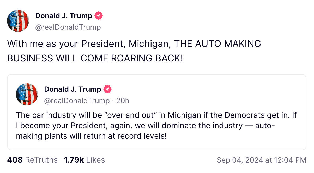 Trump declared that he’ll bring back the auto making industry in Michigan