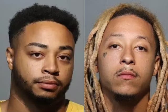 <p>Chance Byron (left) and Damari Dennis (right) face a combined total of 16 counts against them after allegedly attempting to sell the Florida cop’s stolen gun </p>