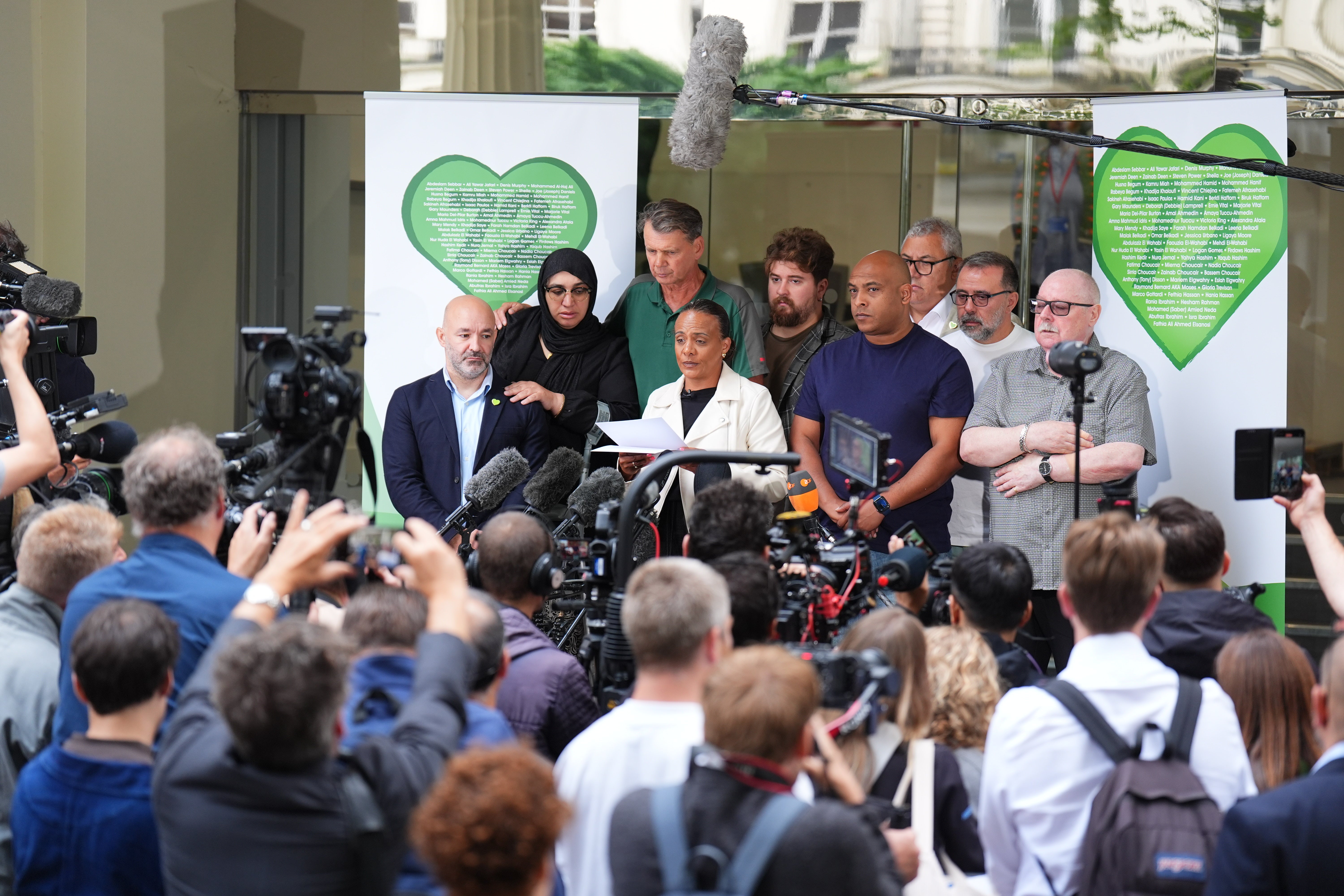 Grenfell survivor Natasha Elcock speaking to the media outside Dorland House in London