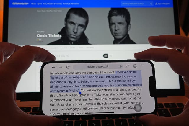 Ticketmaster has a reference to ‘dynamic pricing’ on its company website (Yui Mok/PA)