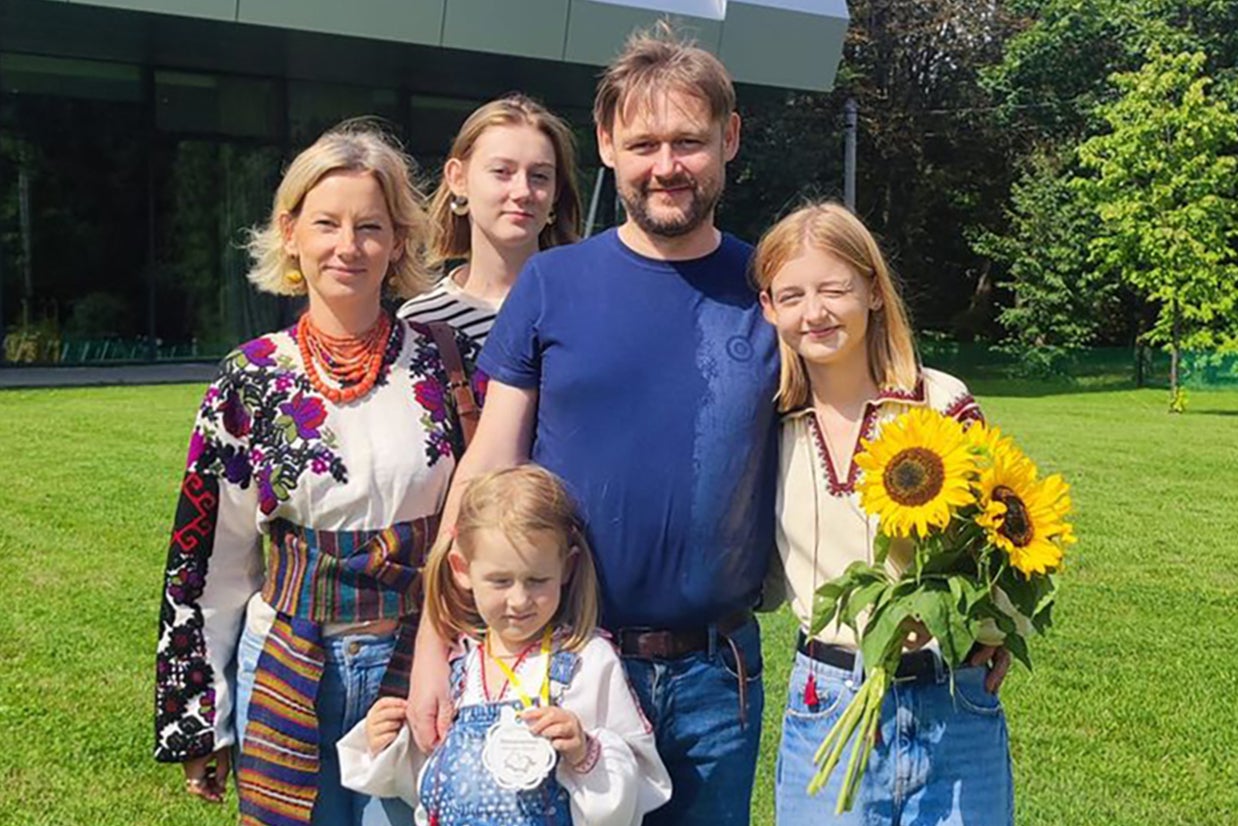 Yaroslav Bazylevych’s wife Eugenia and the couple’s three daughters, Yarya, 21, Daria, 18 and Emilia, seven, were all killed on Wednesday morning