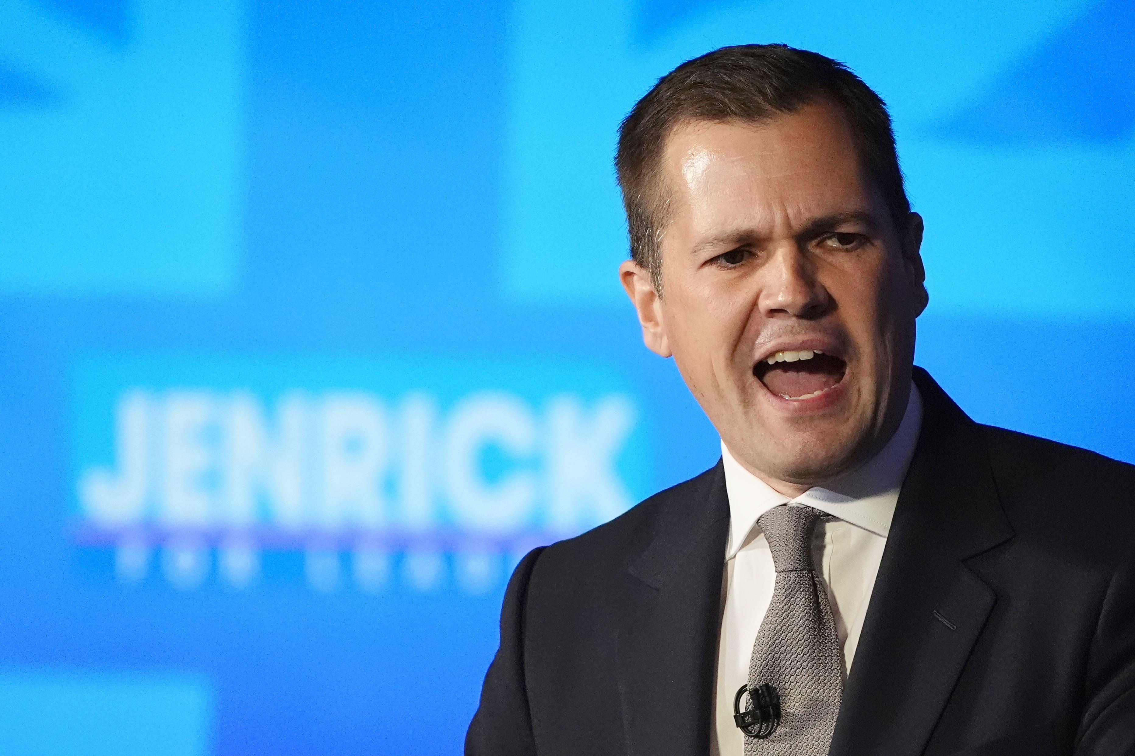 Robert Jenrick speaking at a Conservative Party leadership campaign event (PA)