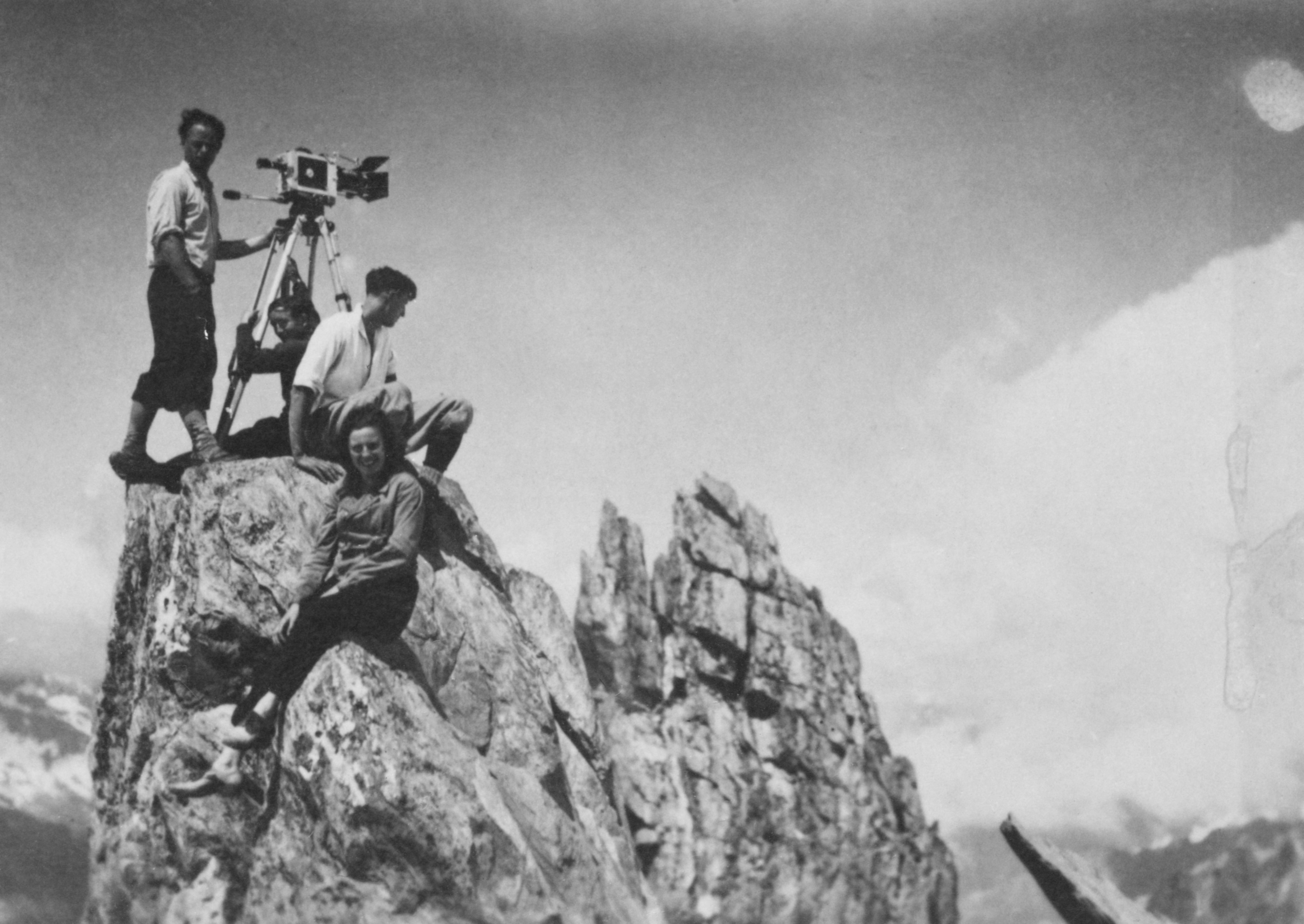 Riefenstahl and film crew at the summit of Mont Blanc in 1929