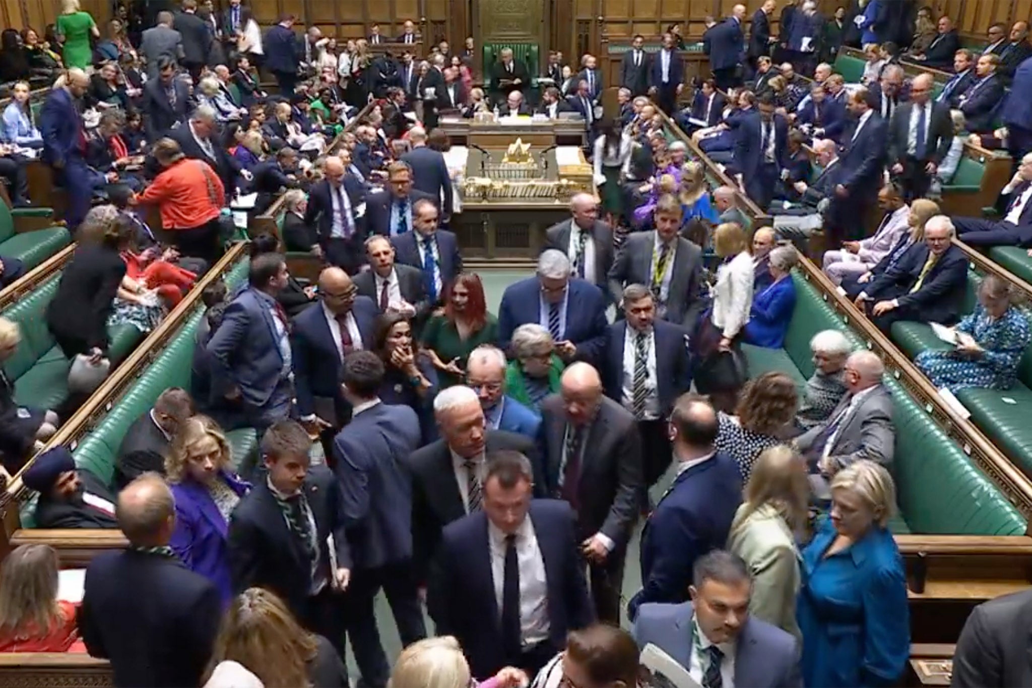 A number of MPs leave the Commons chamber ahead of the prime minister’s statement on the Grenfell report